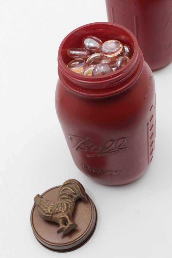 Rustic Painted Ball Jar Bookends with Roosters