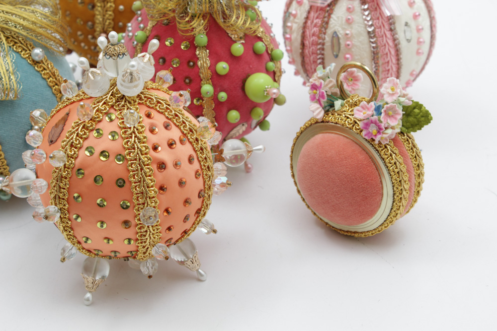 Victorian Style Bead and Sequin Fabric Christmas Ornaments