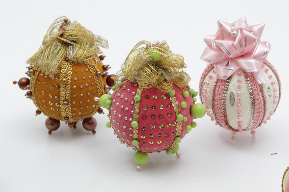 Victorian Style Bead and Sequin Fabric Christmas Ornaments