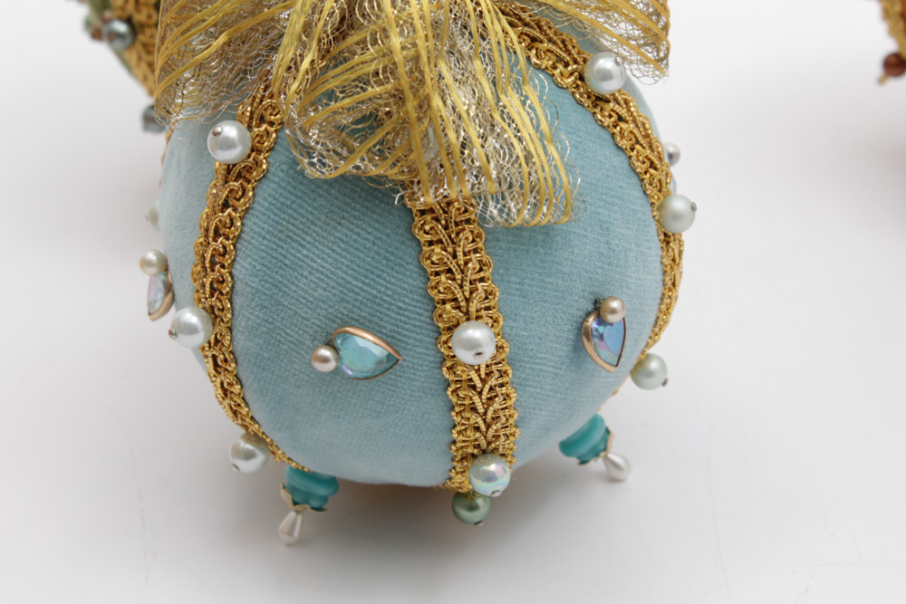 Victorian Style Bead and Sequin Fabric Christmas Ornaments