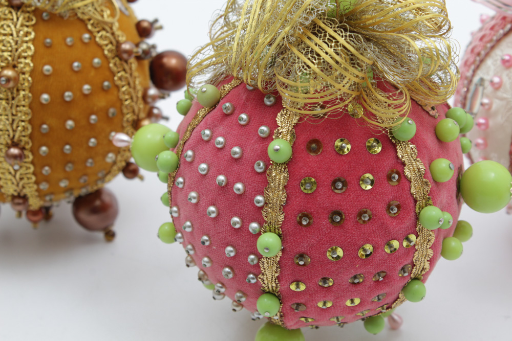 Victorian Style Bead and Sequin Fabric Christmas Ornaments