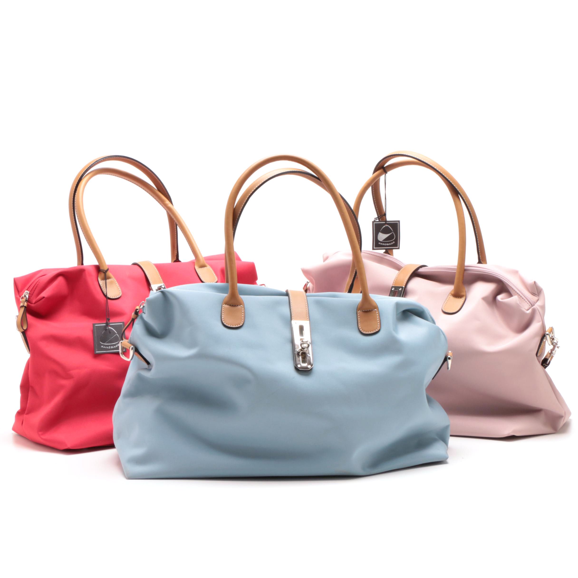 Red, Blue and Pink Nylon Tote Bags with Detachable Shoulder Straps