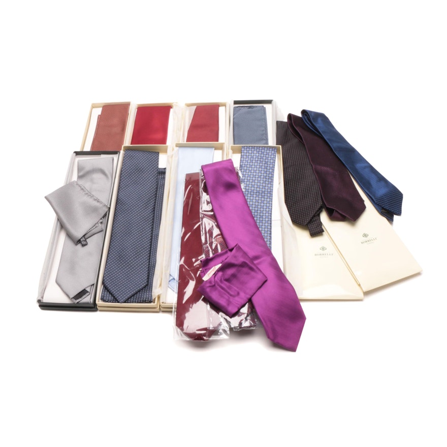 Men's Silk Neckties and Pocket Squares including Brioni and Borrelli