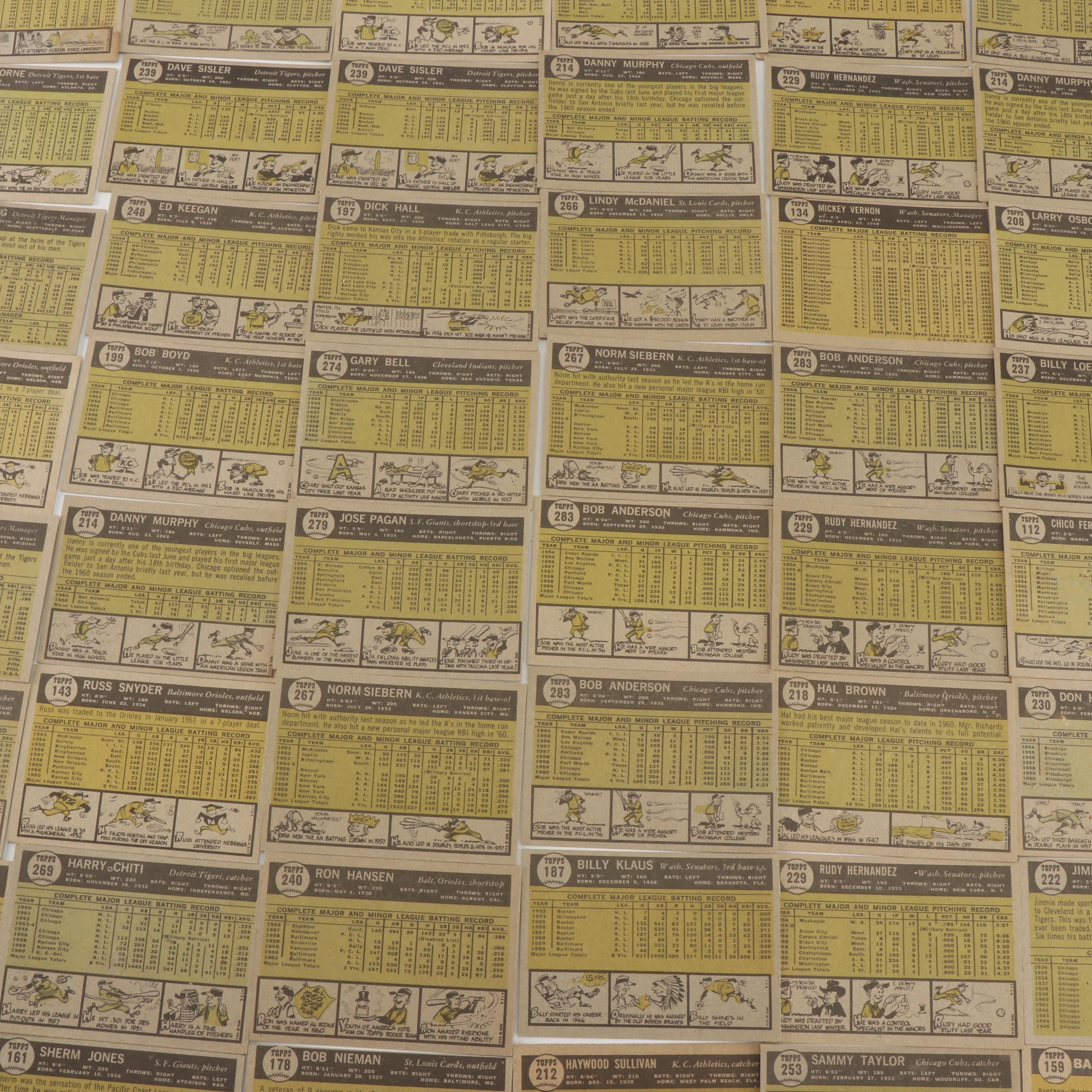 1961 Topps Baseball Cards including Sherman Jones