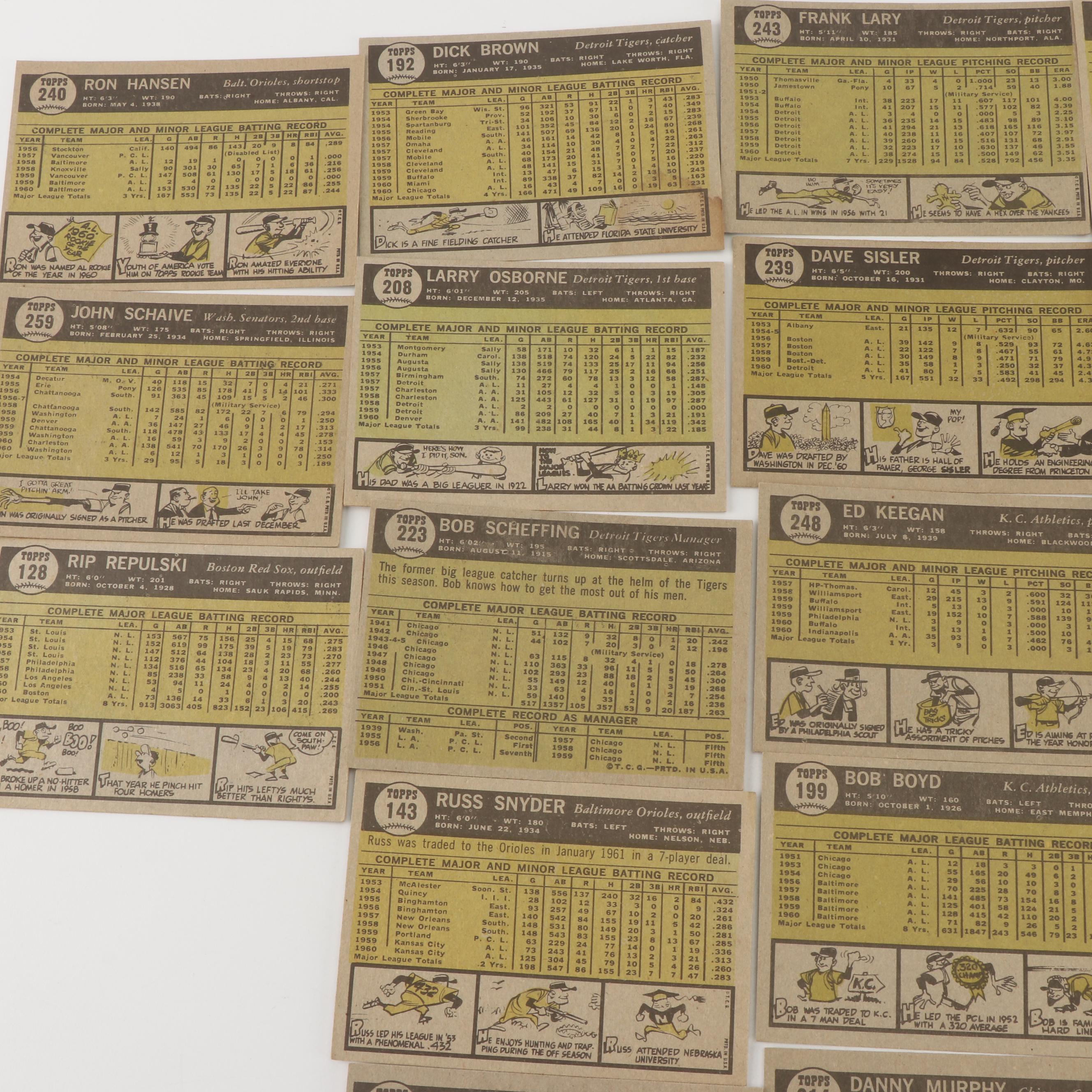 1961 Topps Baseball Cards including Sherman Jones