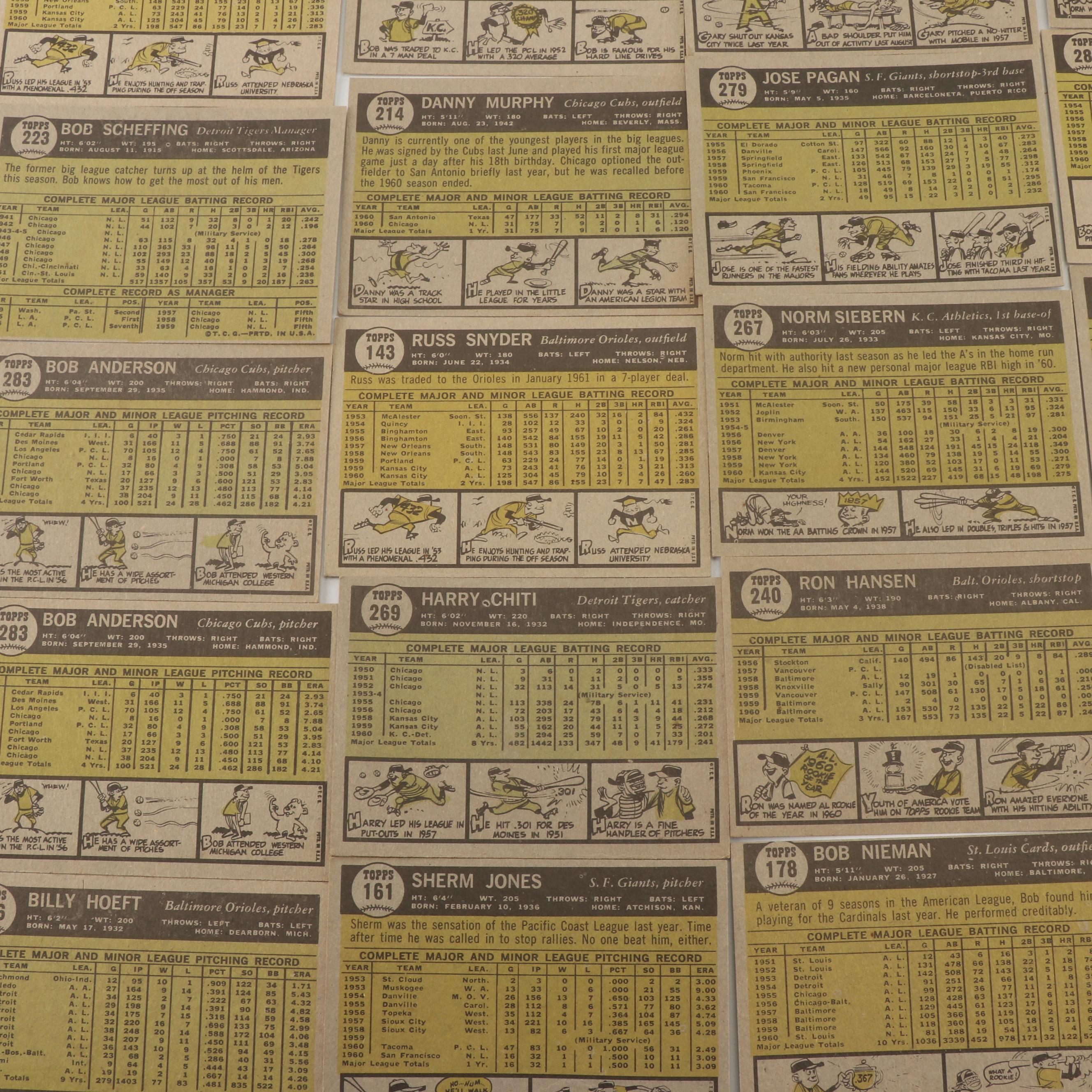 1961 Topps Baseball Cards including Sherman Jones