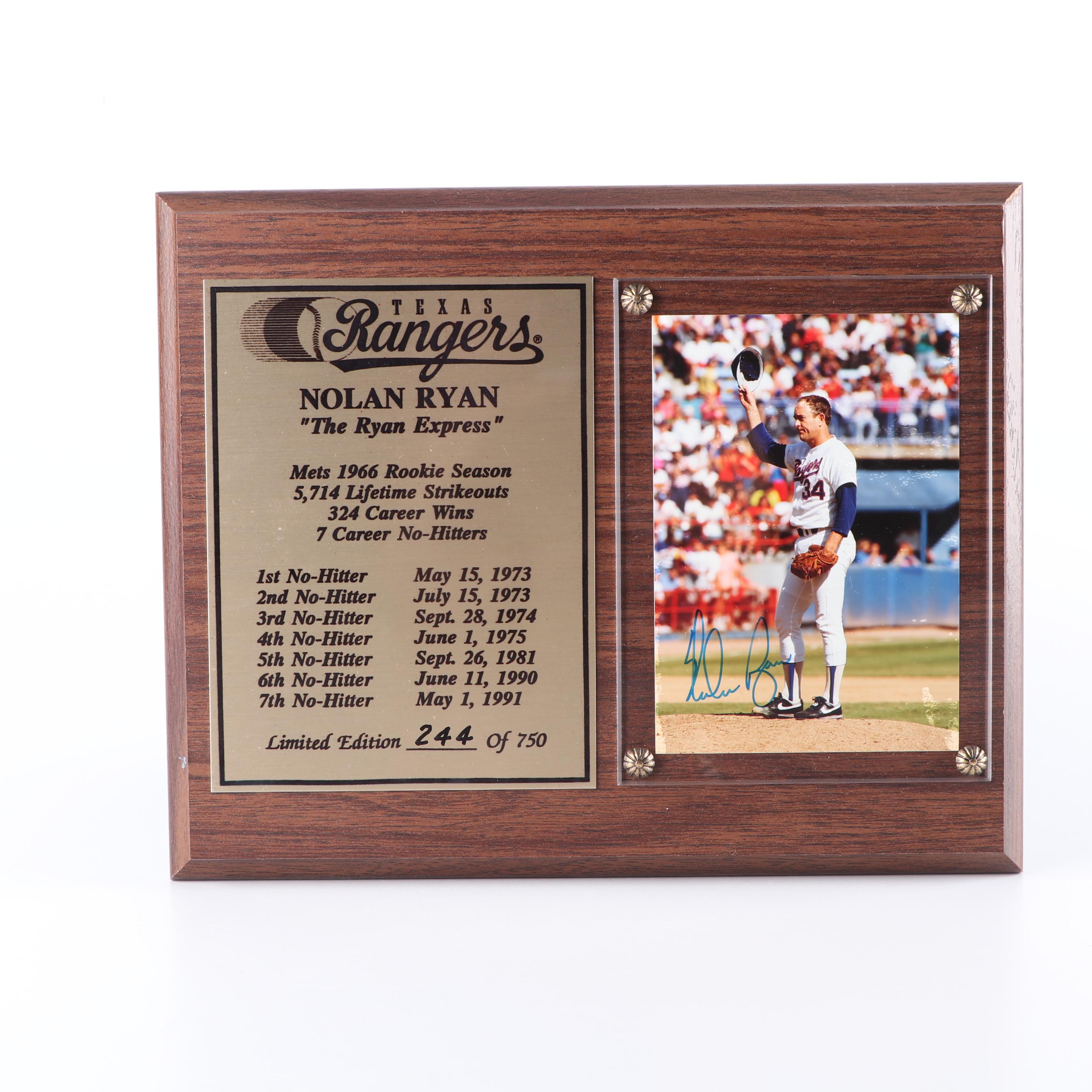 Nolan Ryan Signed Limited Edition Texas Rangers Plaque