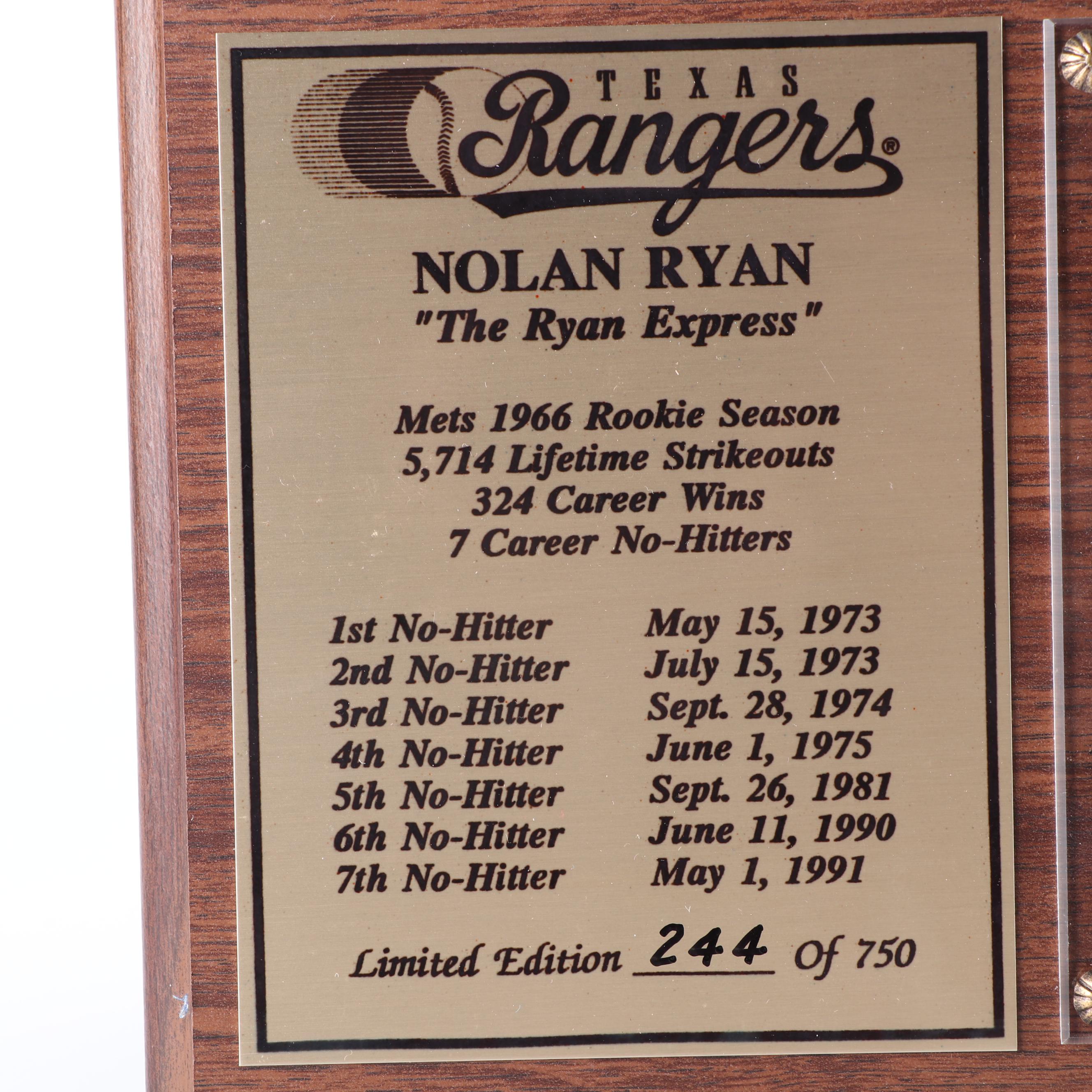 Nolan Ryan Signed Limited Edition Texas Rangers Plaque