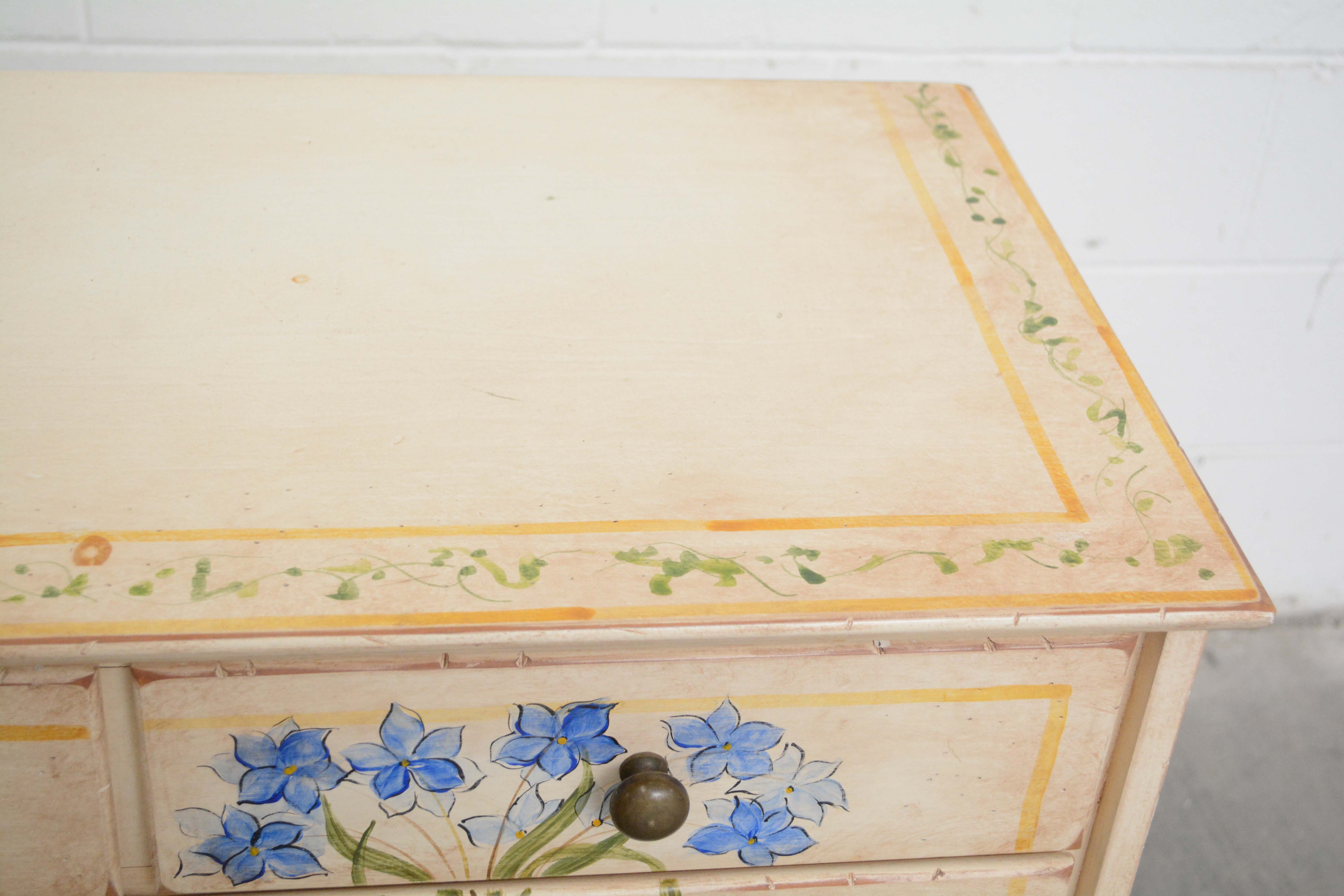 William and Mary Style Cream- and Floral-Painted Chest of Drawers, 20th Century