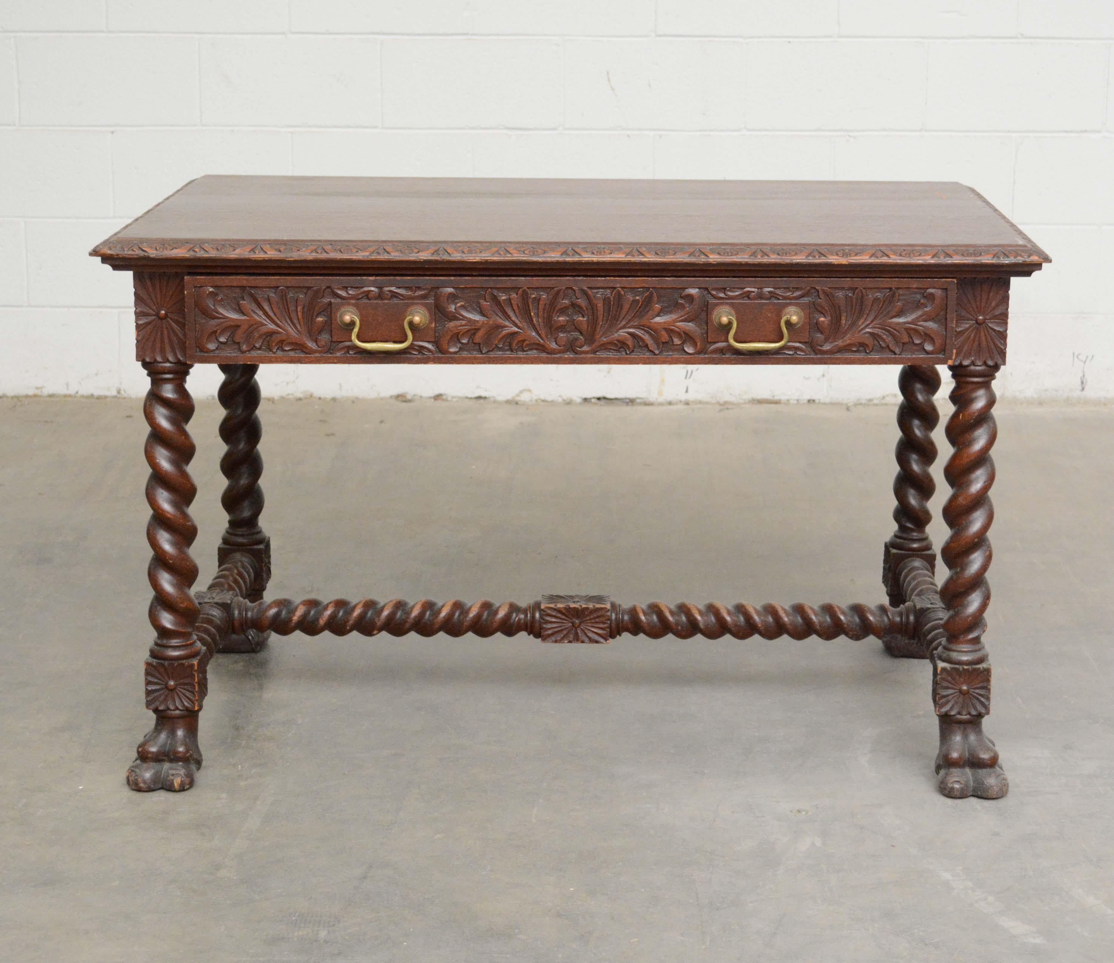 Late Victorian Carved Oak Writing Table, Late 19th/Early 20th Century