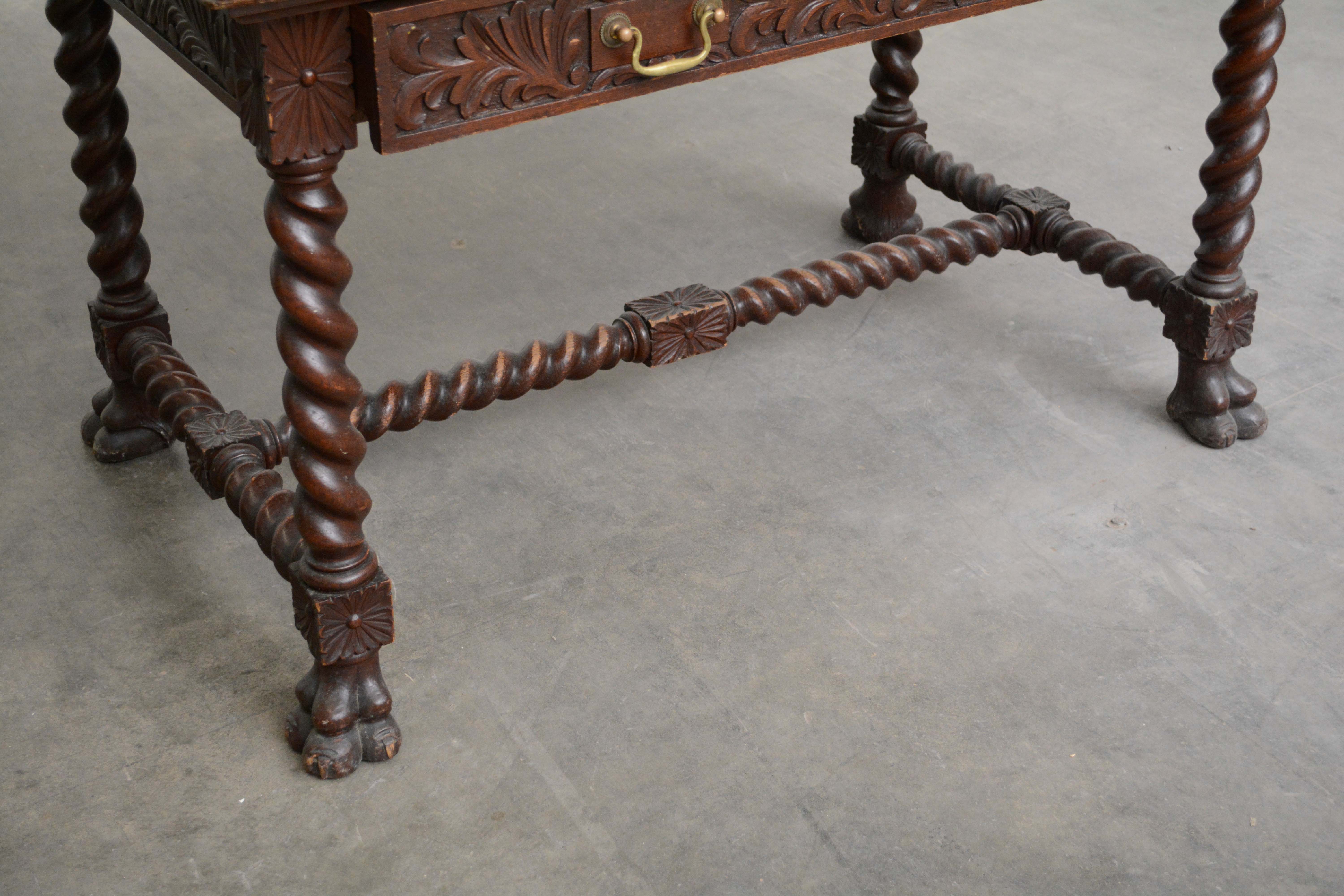 Late Victorian Carved Oak Writing Table, Late 19th/Early 20th Century