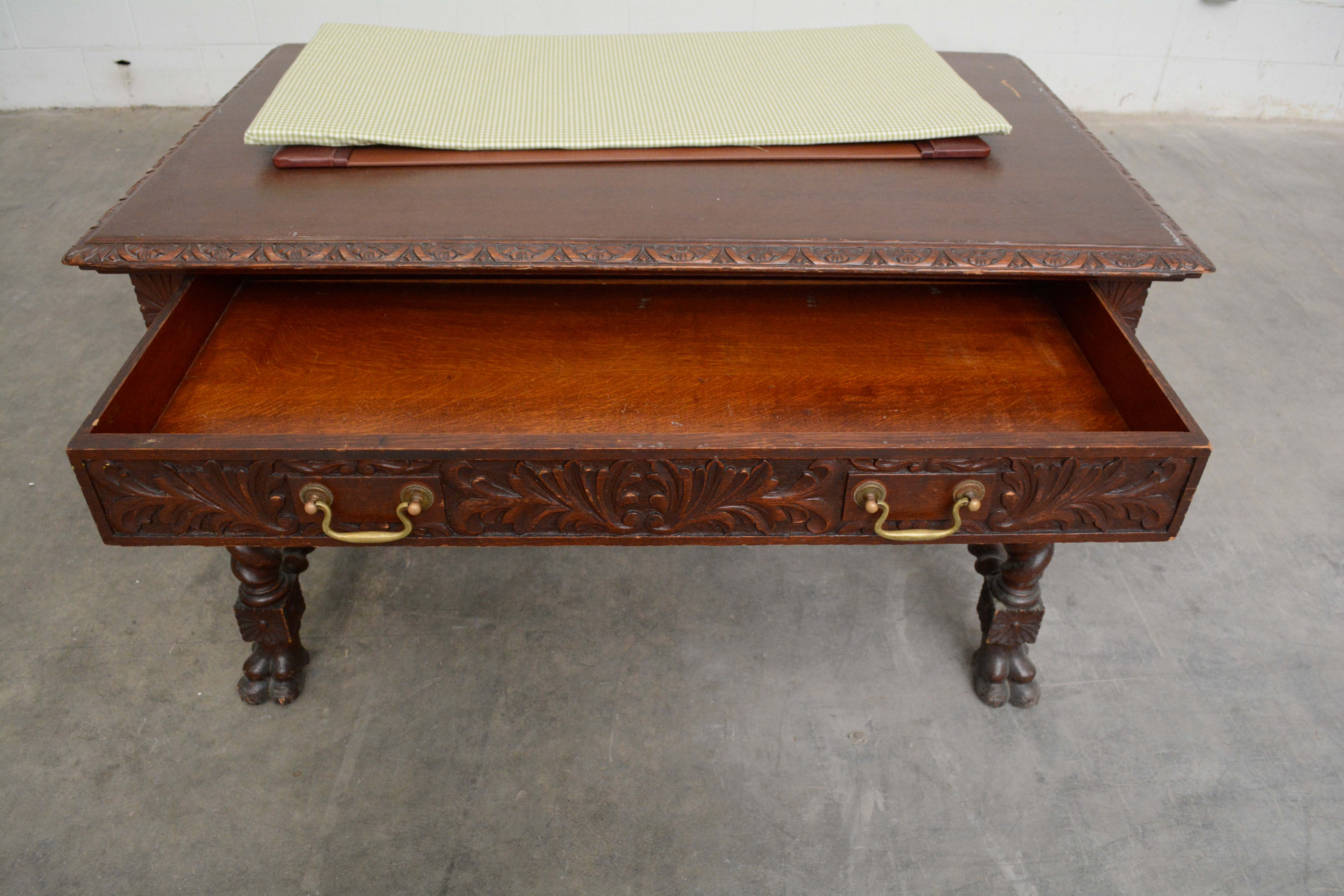 Late Victorian Carved Oak Writing Table, Late 19th/Early 20th Century
