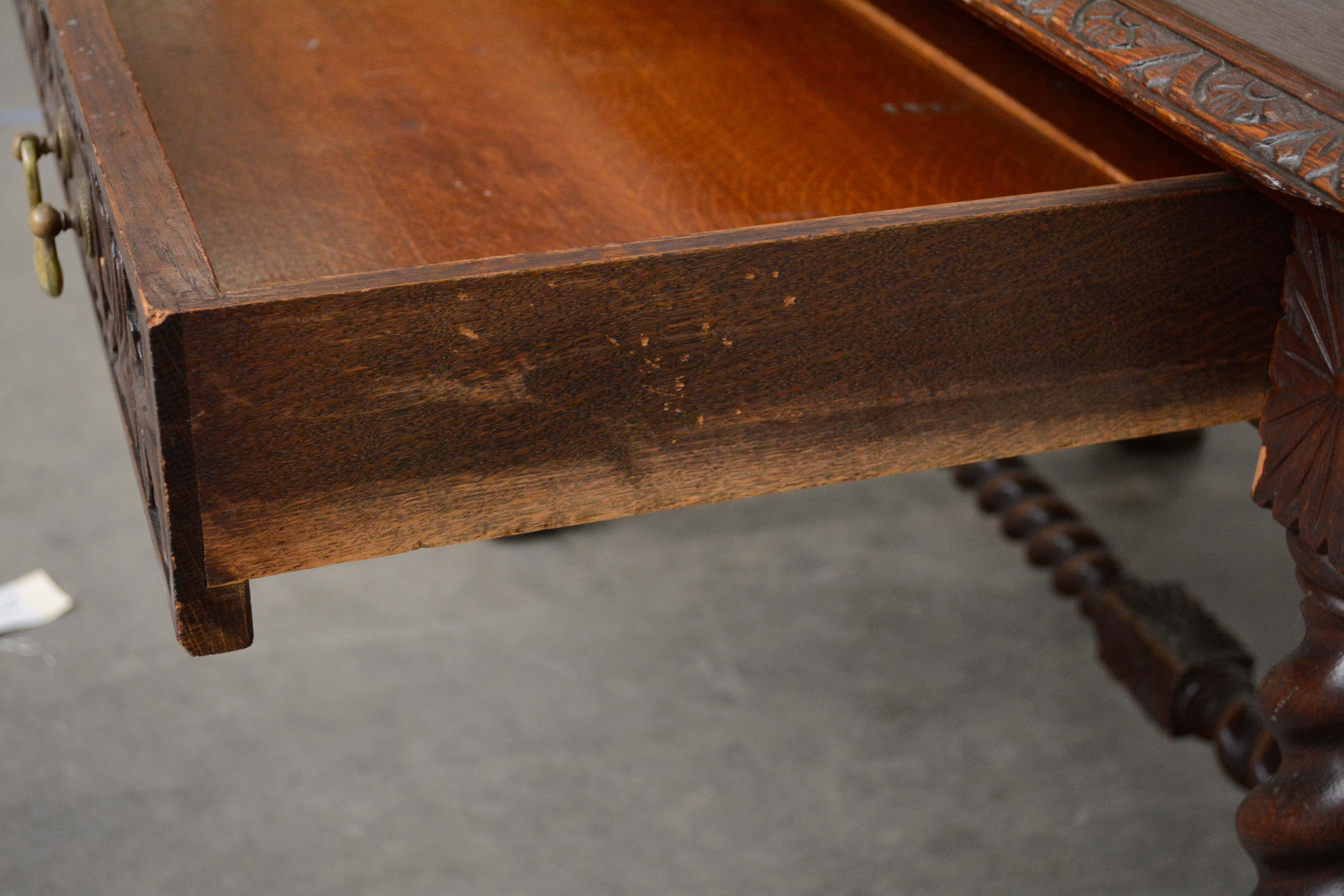 Late Victorian Carved Oak Writing Table, Late 19th/Early 20th Century