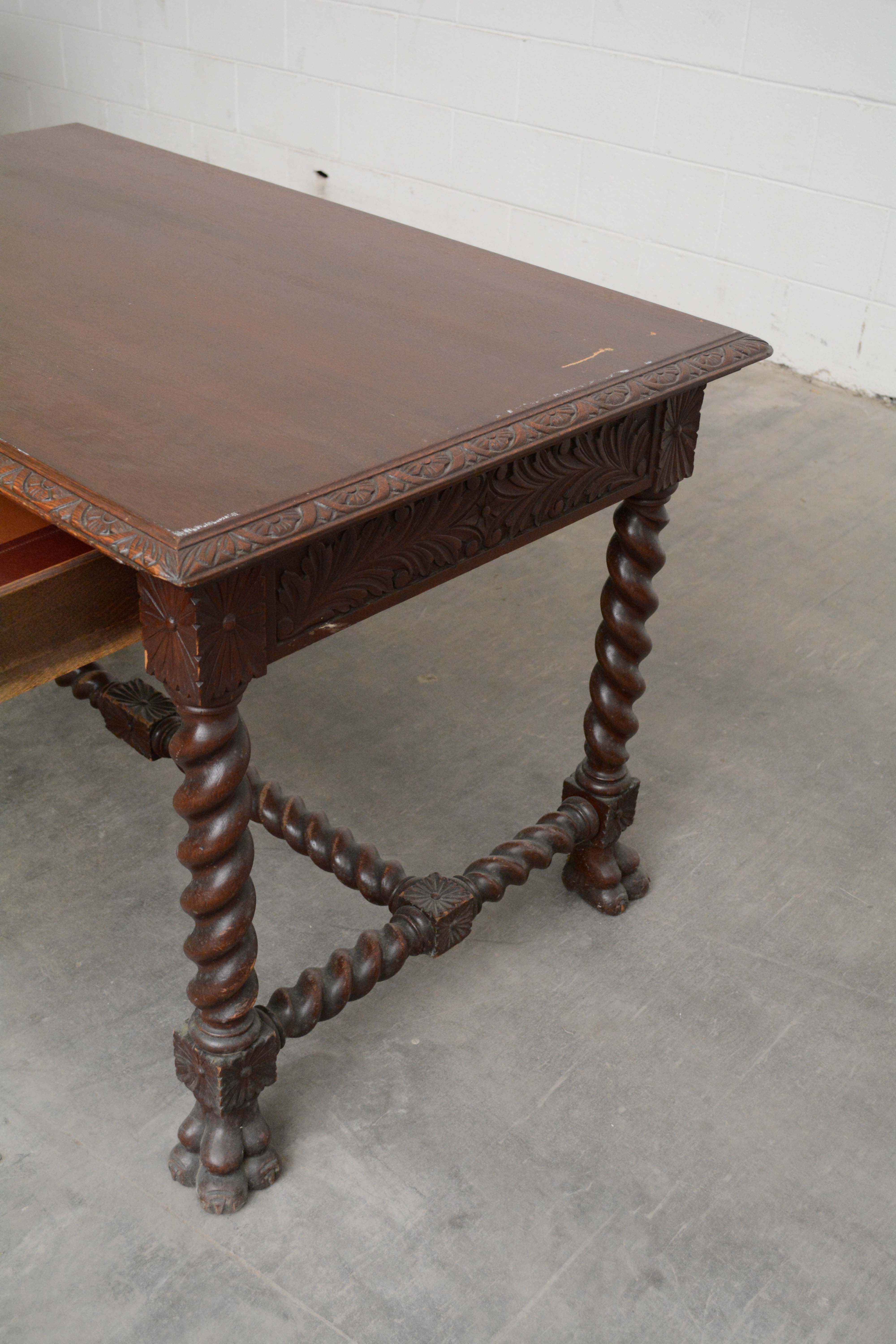 Late Victorian Carved Oak Writing Table, Late 19th/Early 20th Century