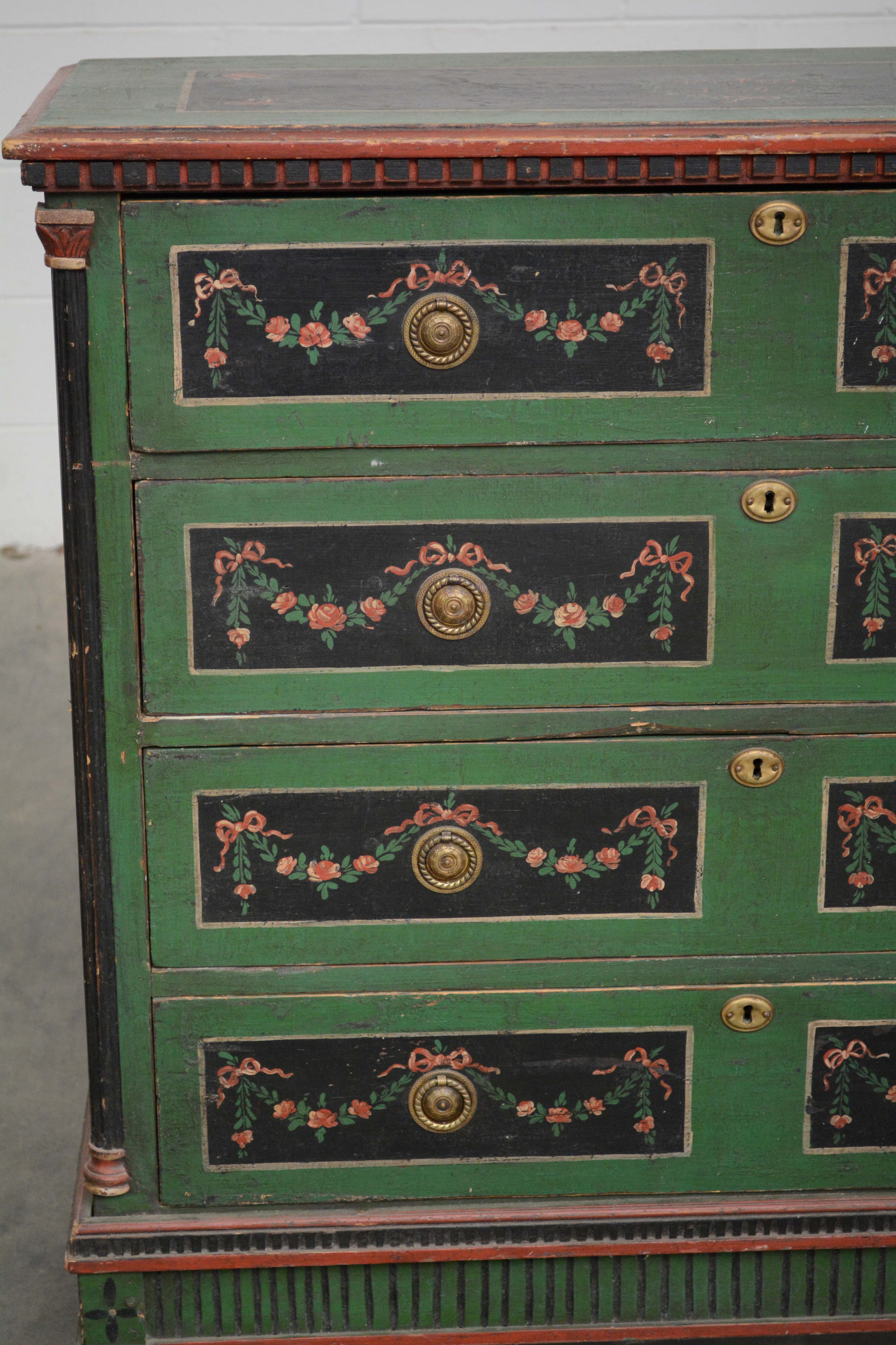 South German/Austrian Paint-Decorated Chest of Drawers, Circa 1843