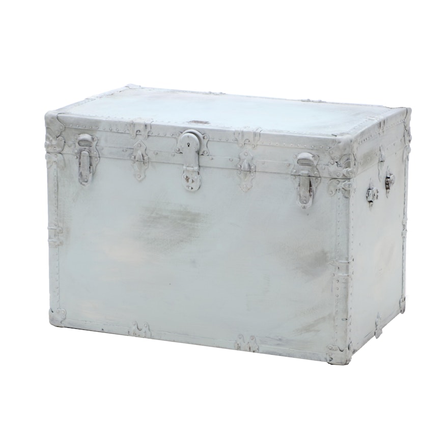 Early 20th Century Painted Flat Top Steamer Trunk by Mendel Drucker