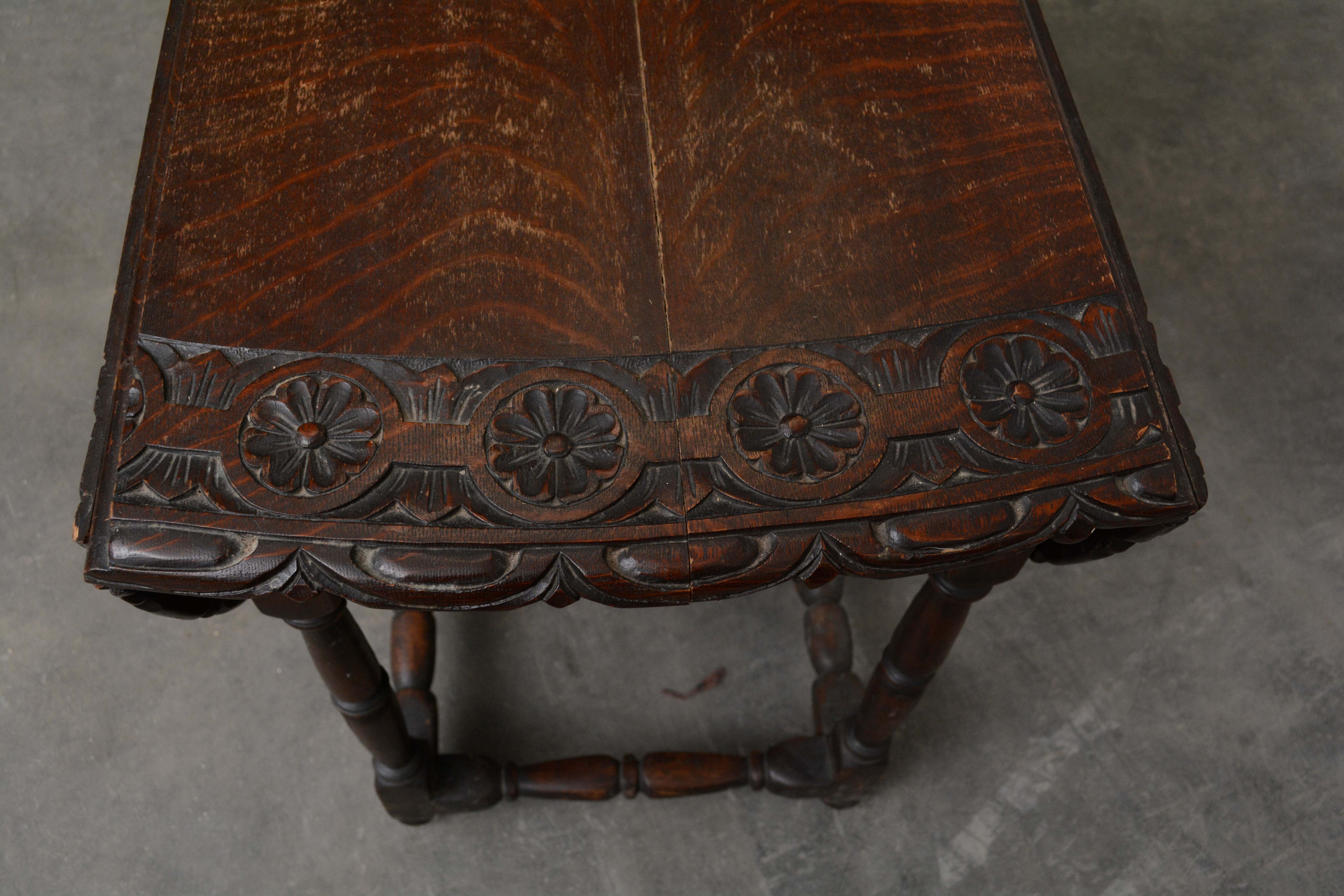 Charles II Style Carved Oak Gate Leg Table, 20th Century