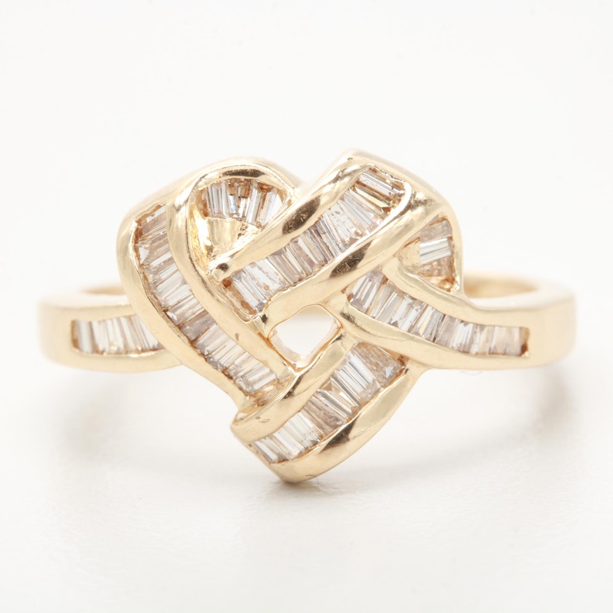 14K Yellow Gold Heart Motif Diamond Ring