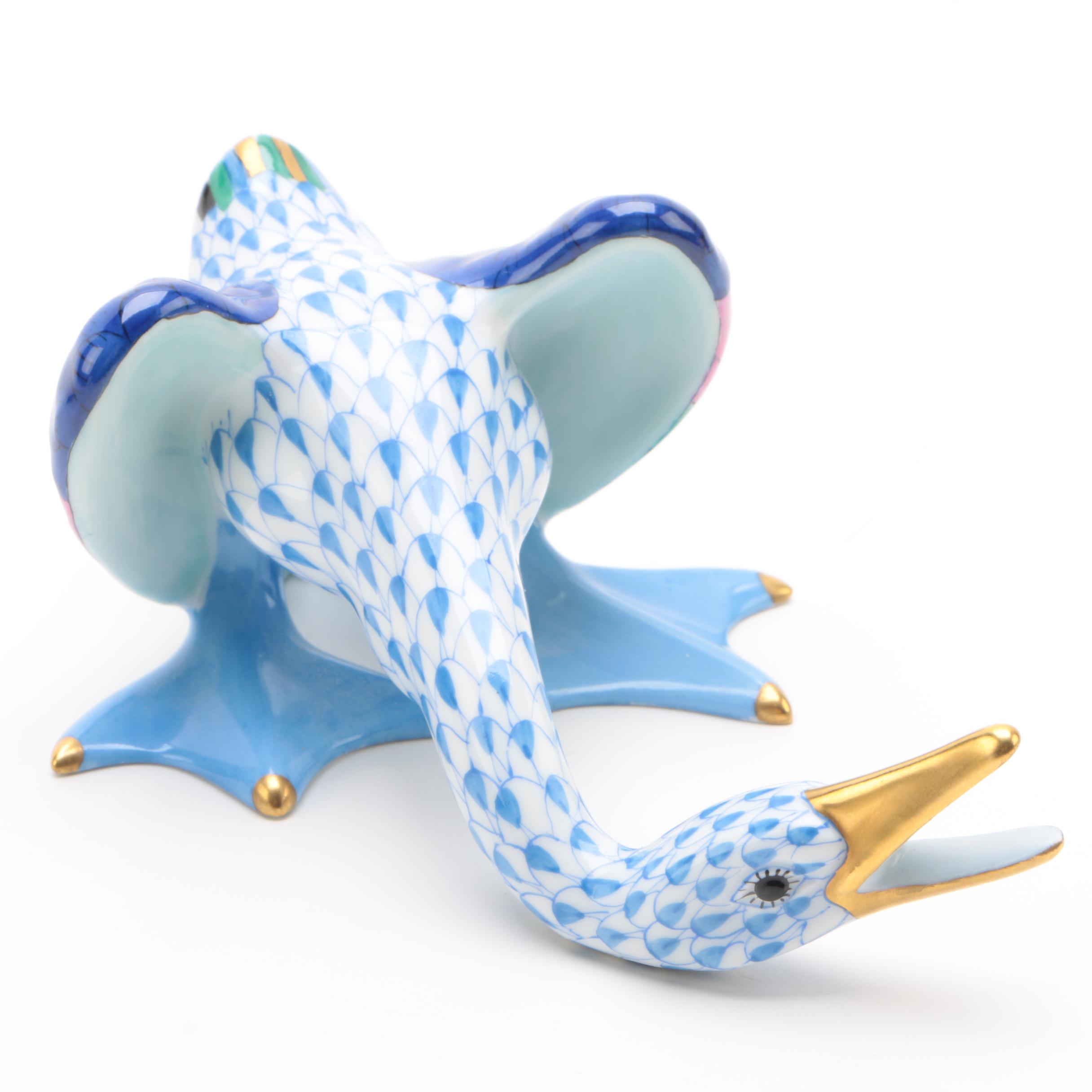 Herend "Honking Goose Blue" Hand-Painted Hungarian Porcelain Figurine
