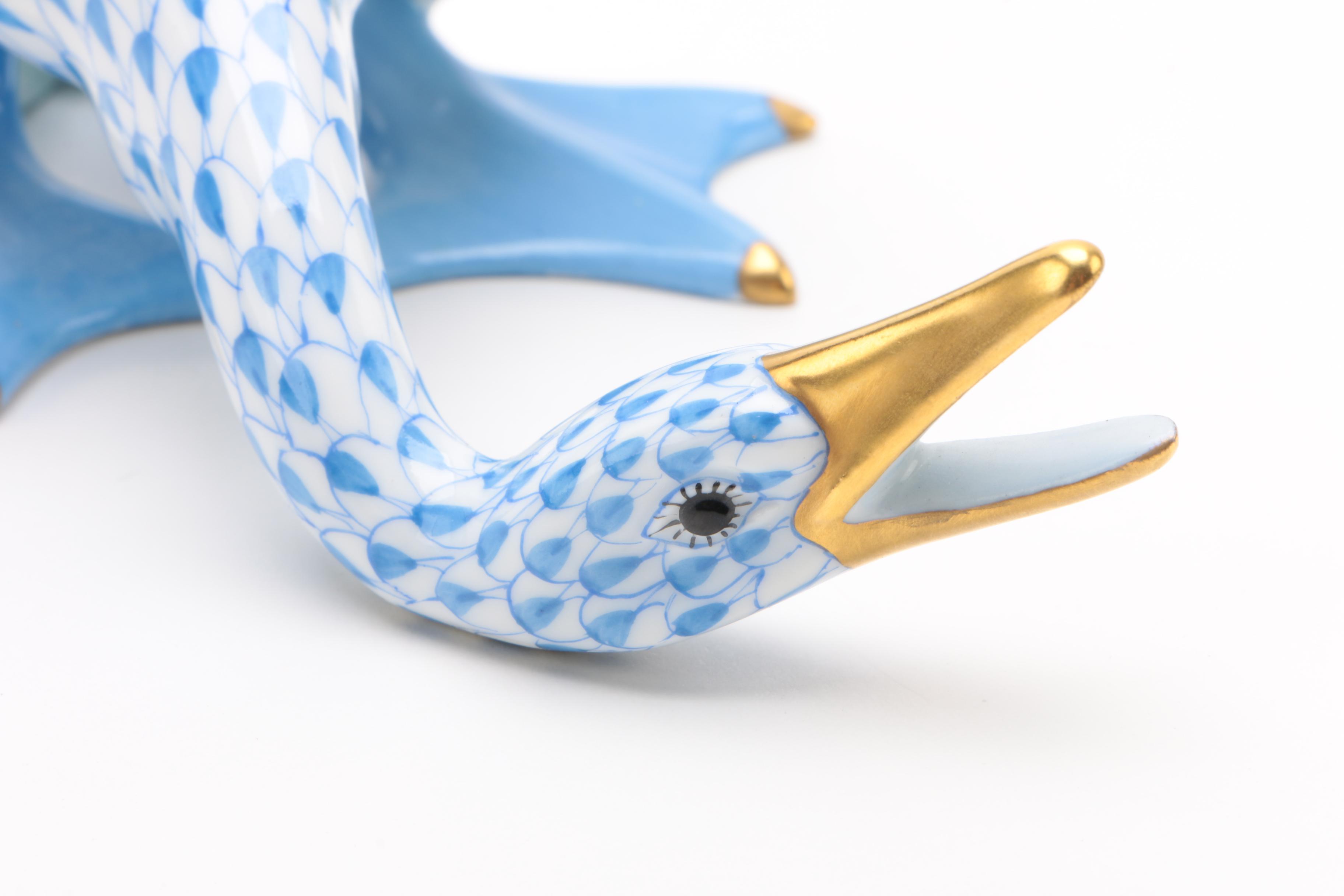 Herend "Honking Goose Blue" Hand-Painted Hungarian Porcelain Figurine