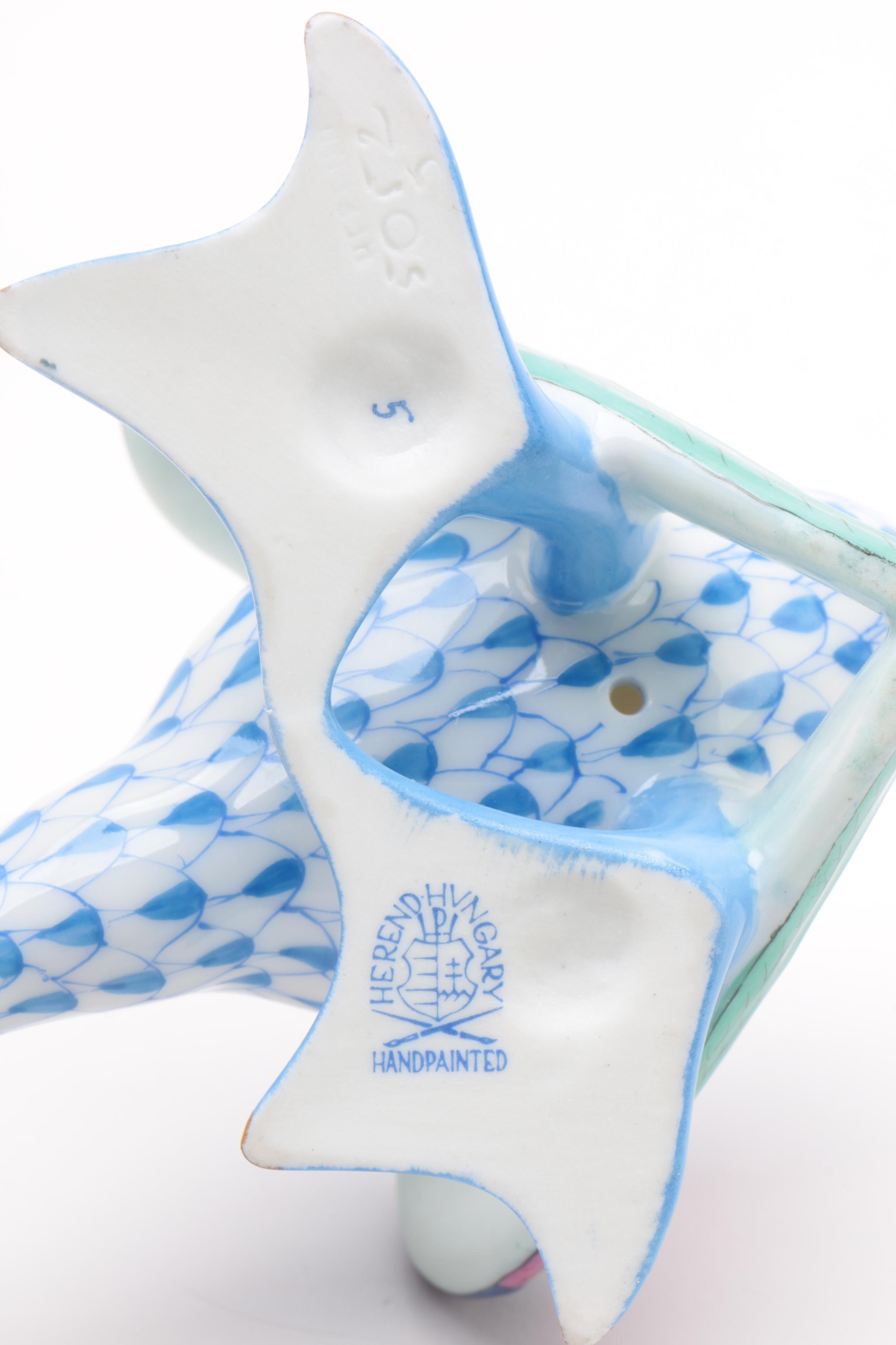 Herend "Honking Goose Blue" Hand-Painted Hungarian Porcelain Figurine