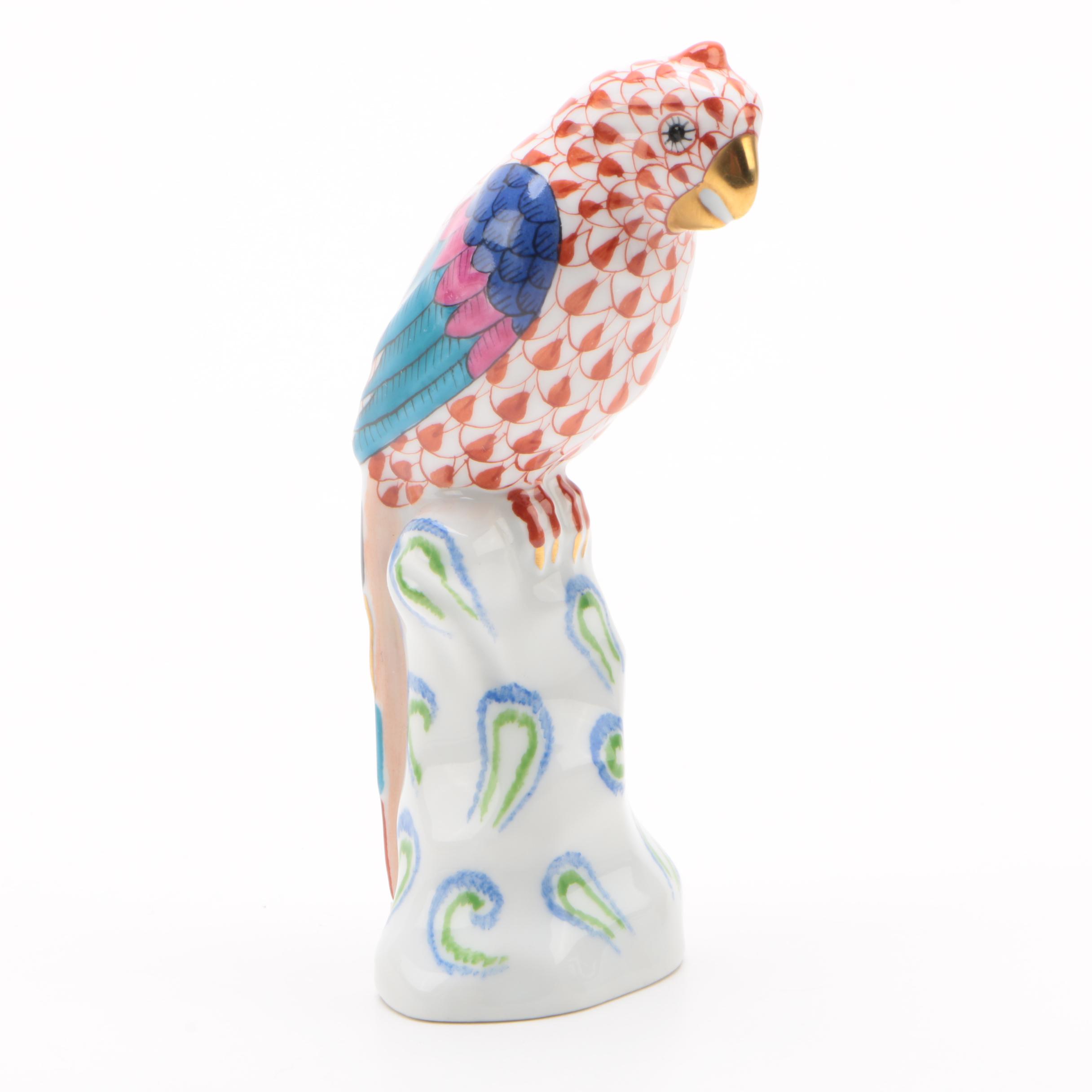 Herend "Parrot Sitting Red" Hand-Painted Hungarian Porcelain Figurine