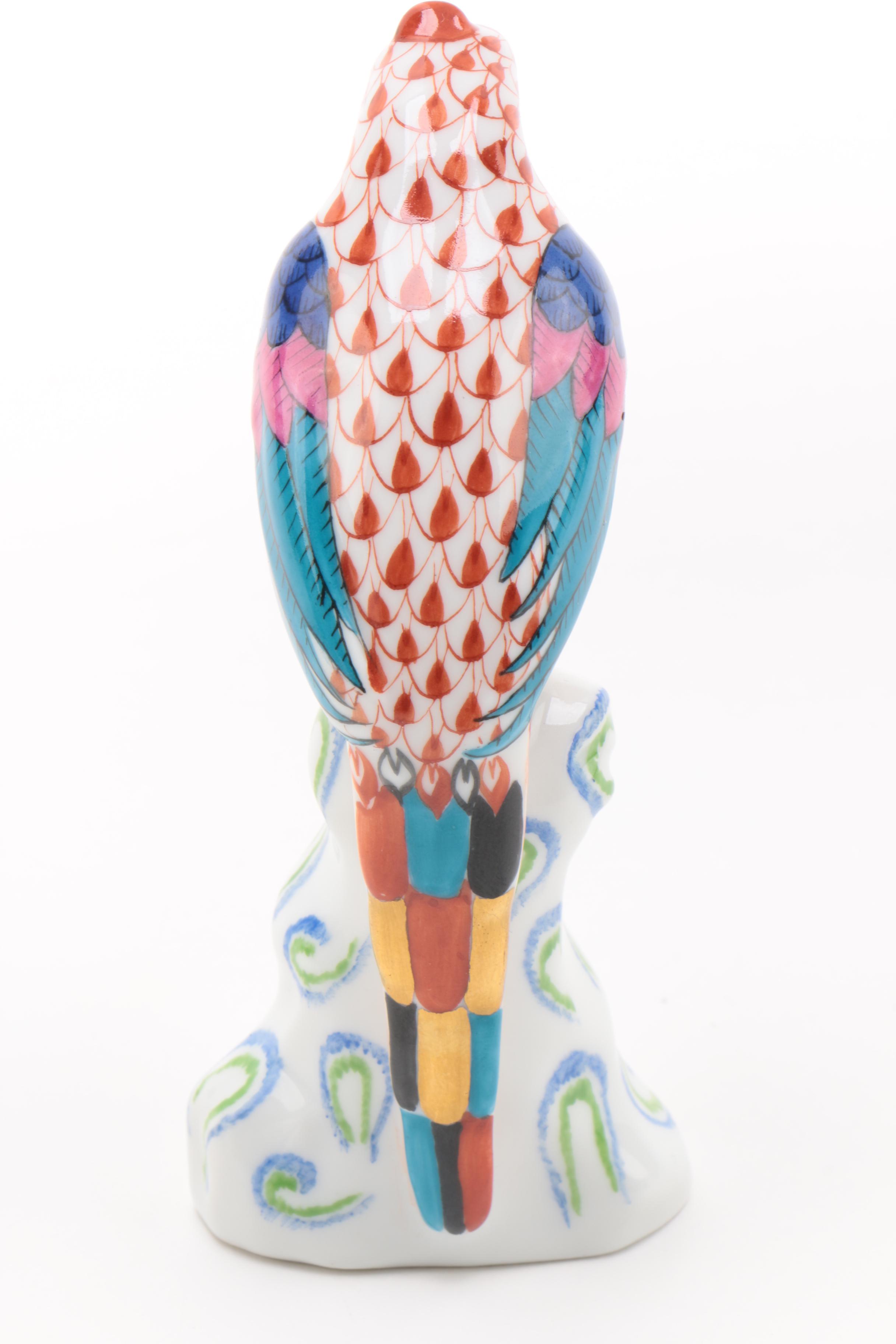 Herend "Parrot Sitting Red" Hand-Painted Hungarian Porcelain Figurine
