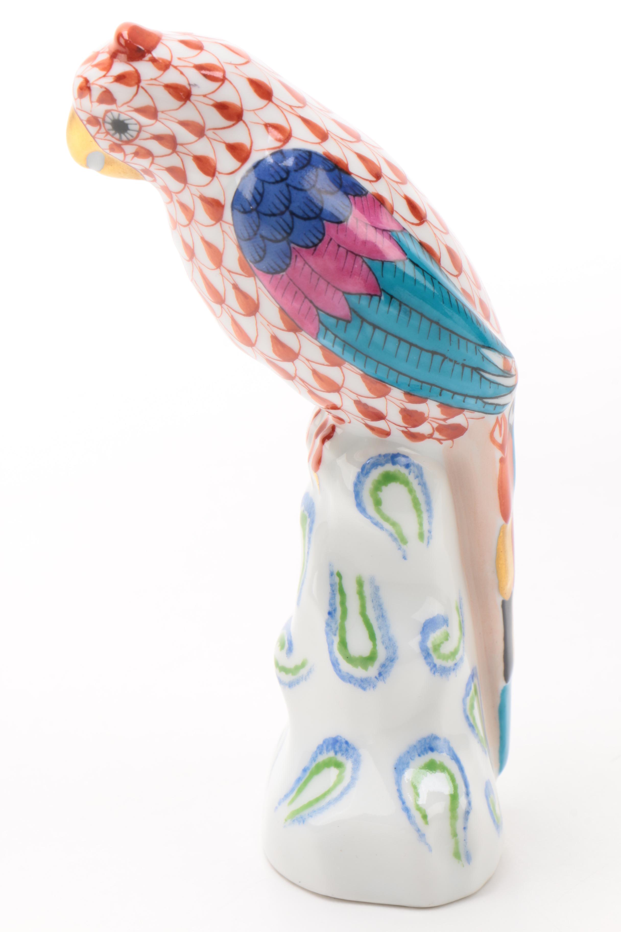 Herend "Parrot Sitting Red" Hand-Painted Hungarian Porcelain Figurine