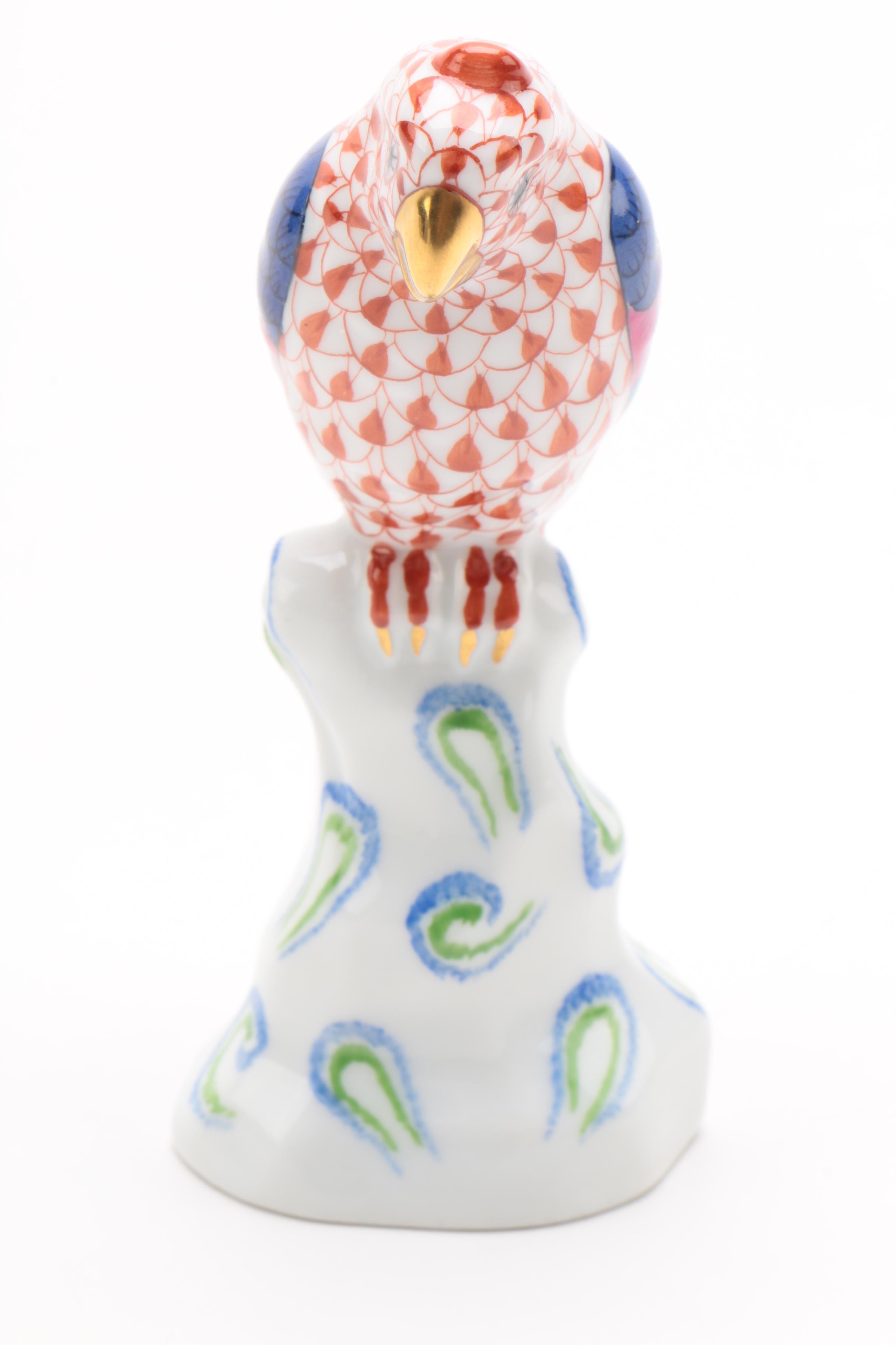Herend "Parrot Sitting Red" Hand-Painted Hungarian Porcelain Figurine