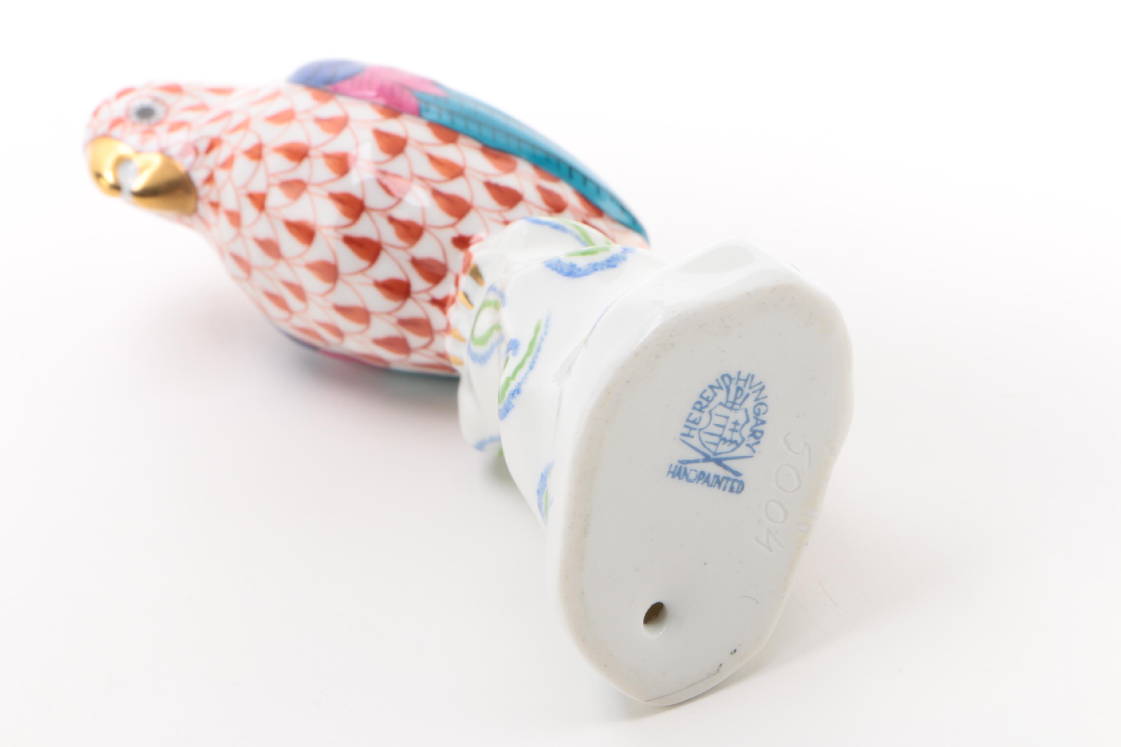 Herend "Parrot Sitting Red" Hand-Painted Hungarian Porcelain Figurine