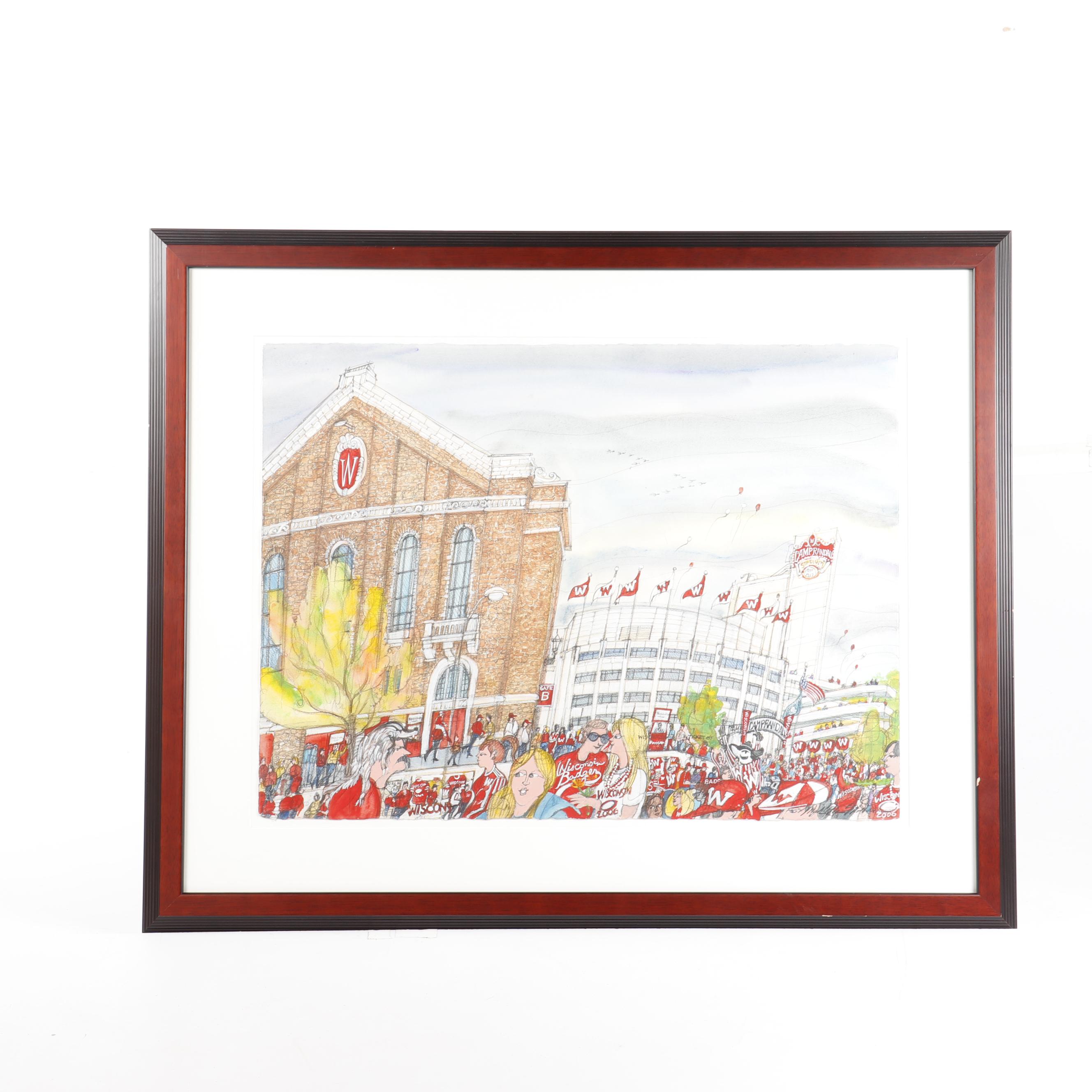 Mark McMahon Mixed Media Painting "University of Wisconsin"