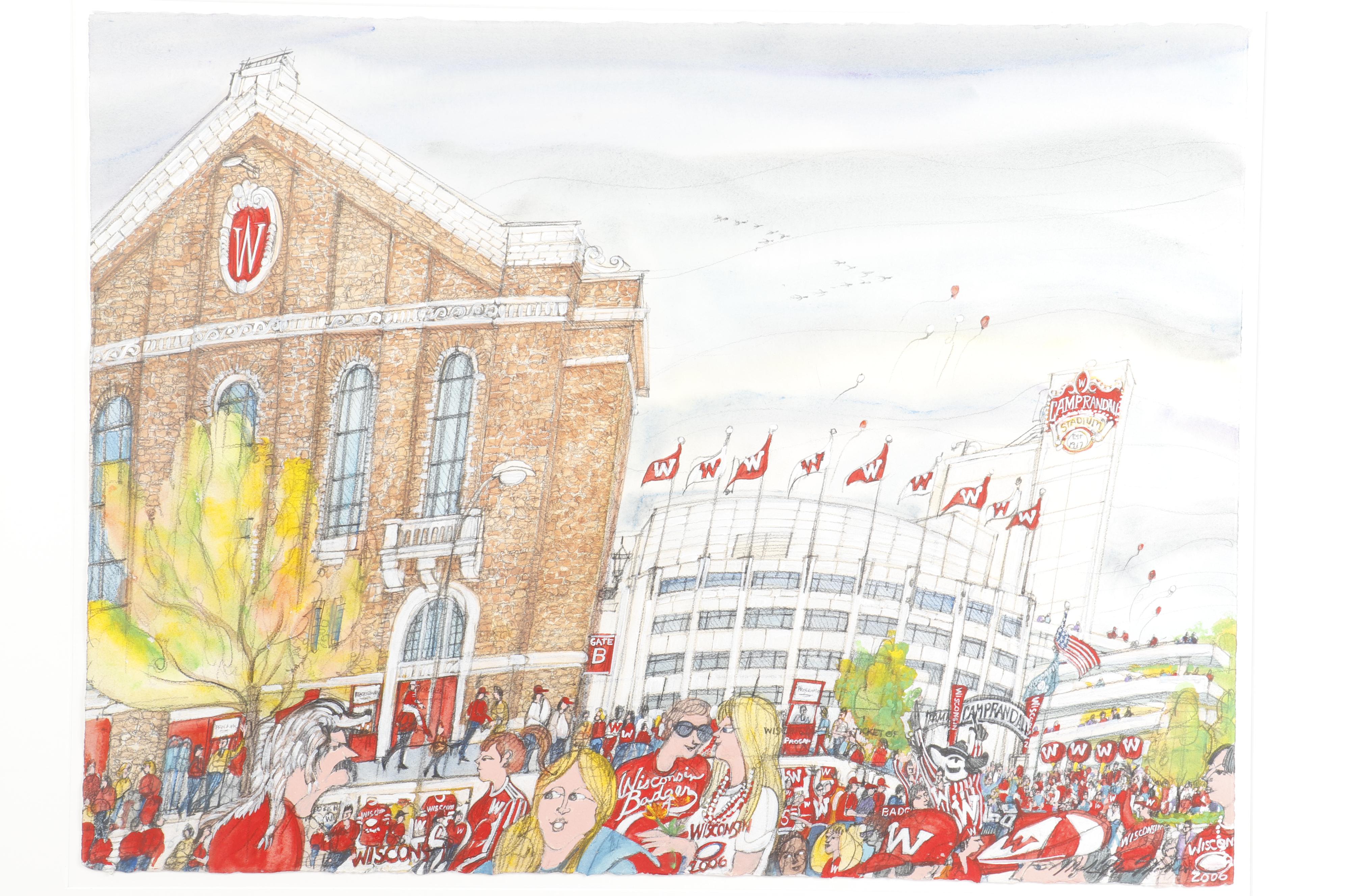 Mark McMahon Mixed Media Painting "University of Wisconsin"