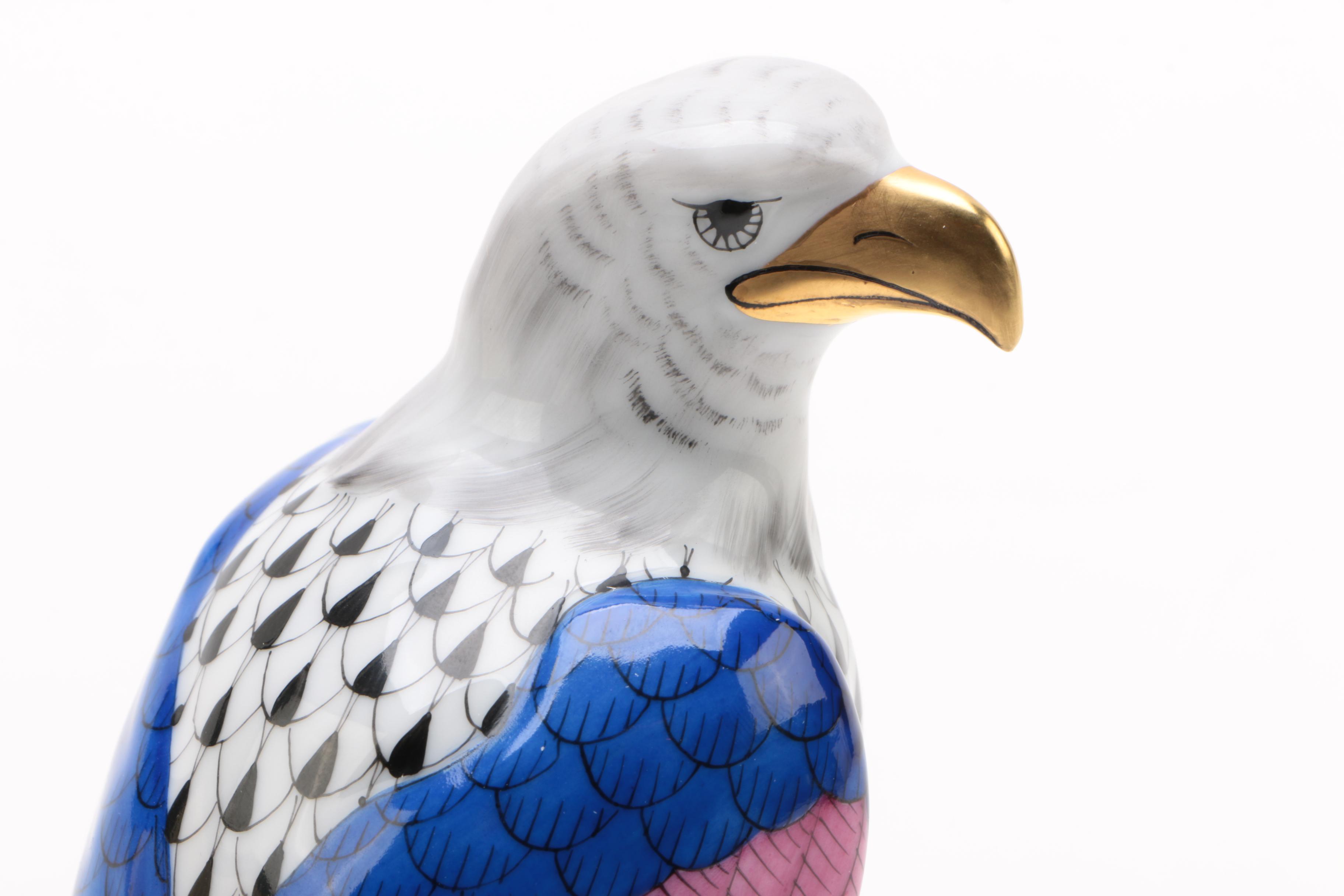 Herend "Bald Eagle Black" Hand-Painted Hungarian Porcelain Figurine with Box