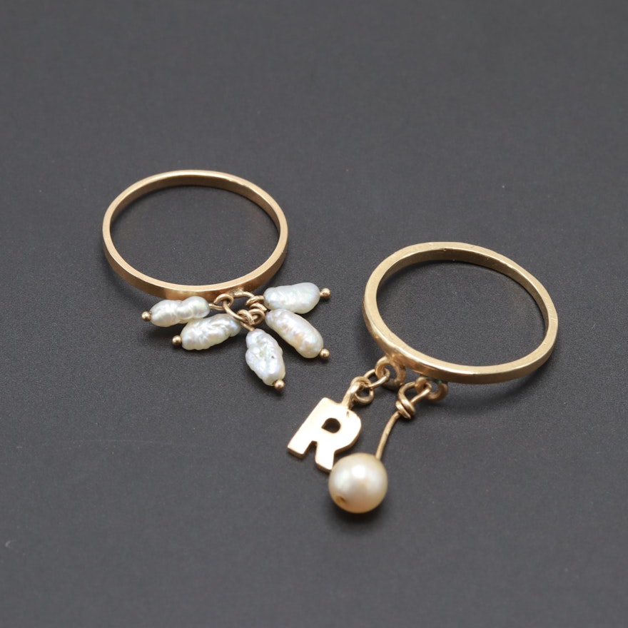 14K Yellow Gold Cultured Pearl Rings