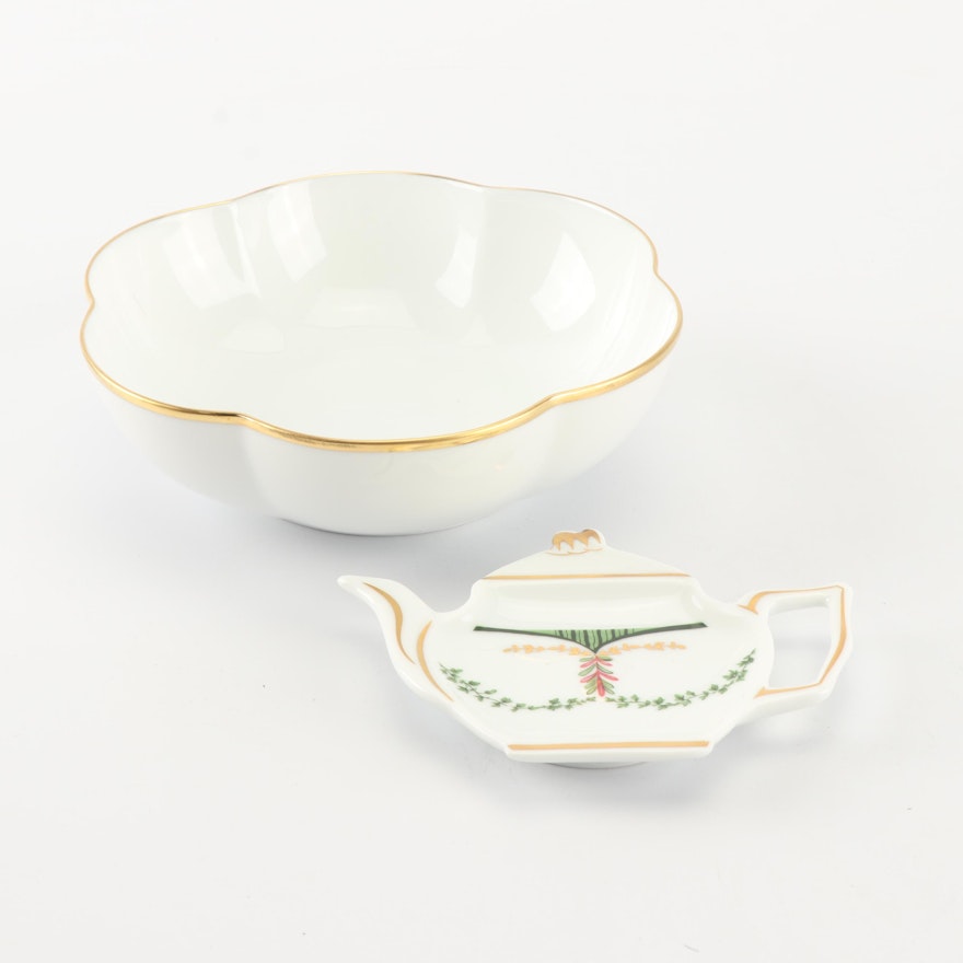 A. Raynaud & Co. Limoges Floriform Bowl and Tea Bag Coaster