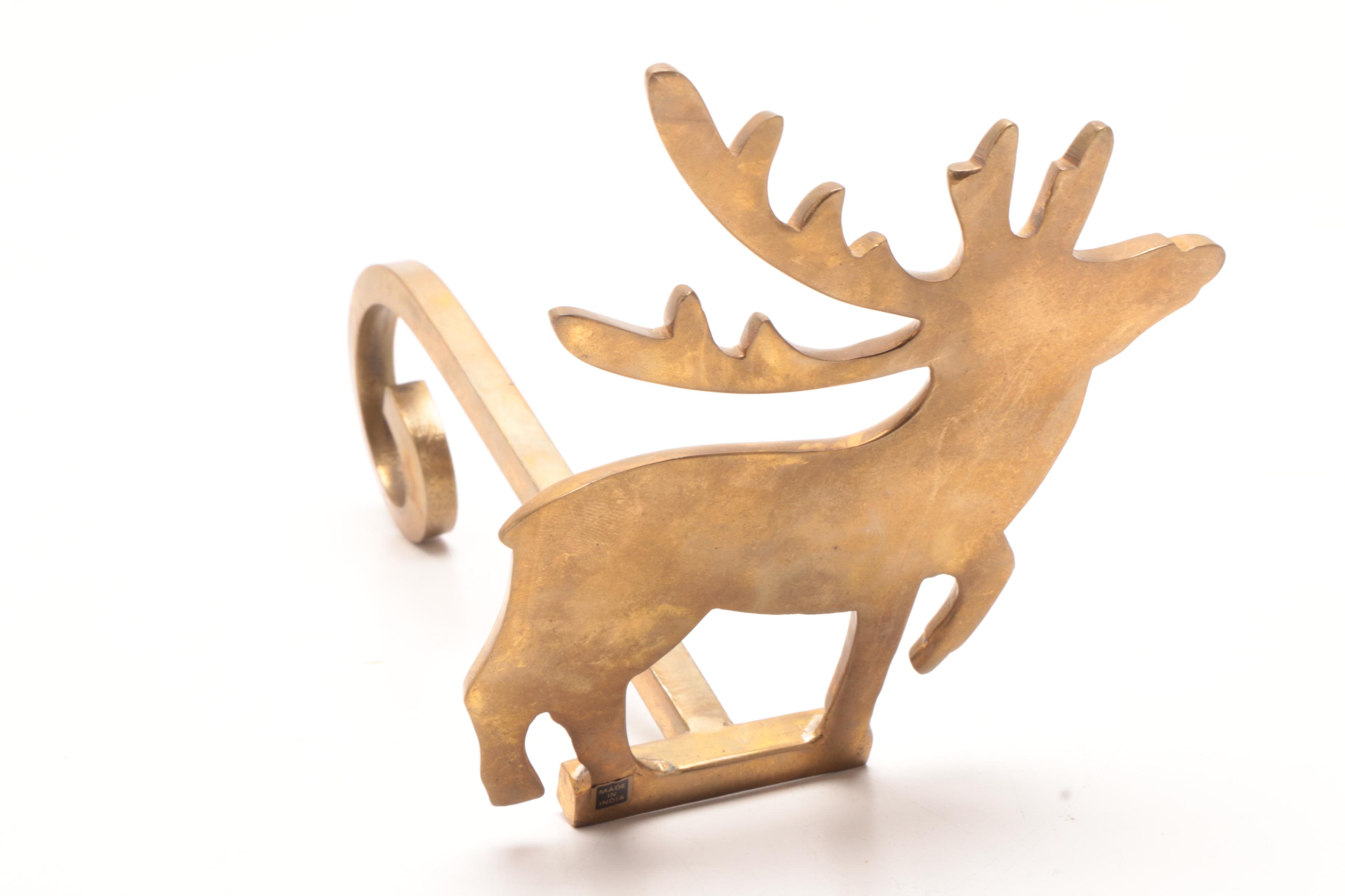 Brass Reindeer Stocking Holders
