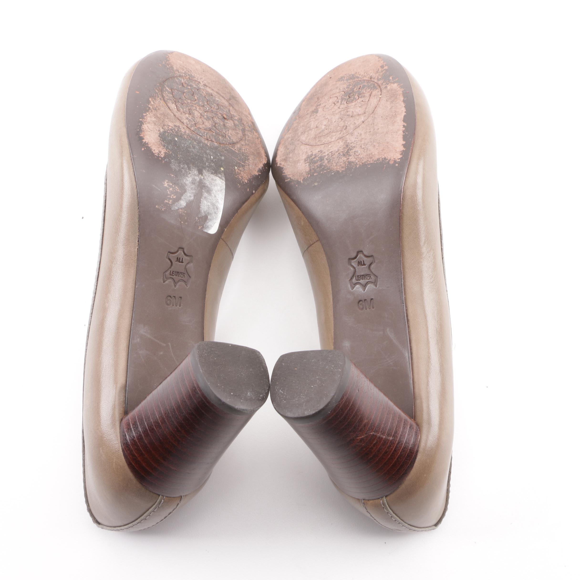 Women's Tory Burch Taupe Leather Turnlock Pumps