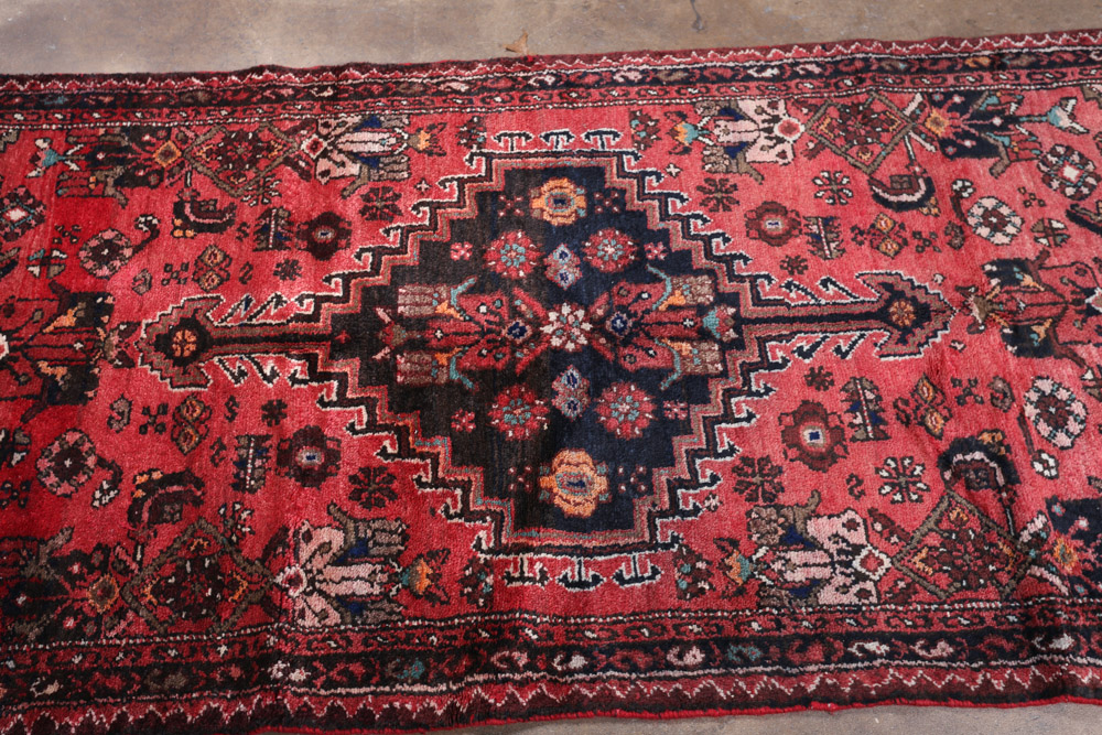 Hand-Knotted Persian Khamseh Wool Carpet Runner