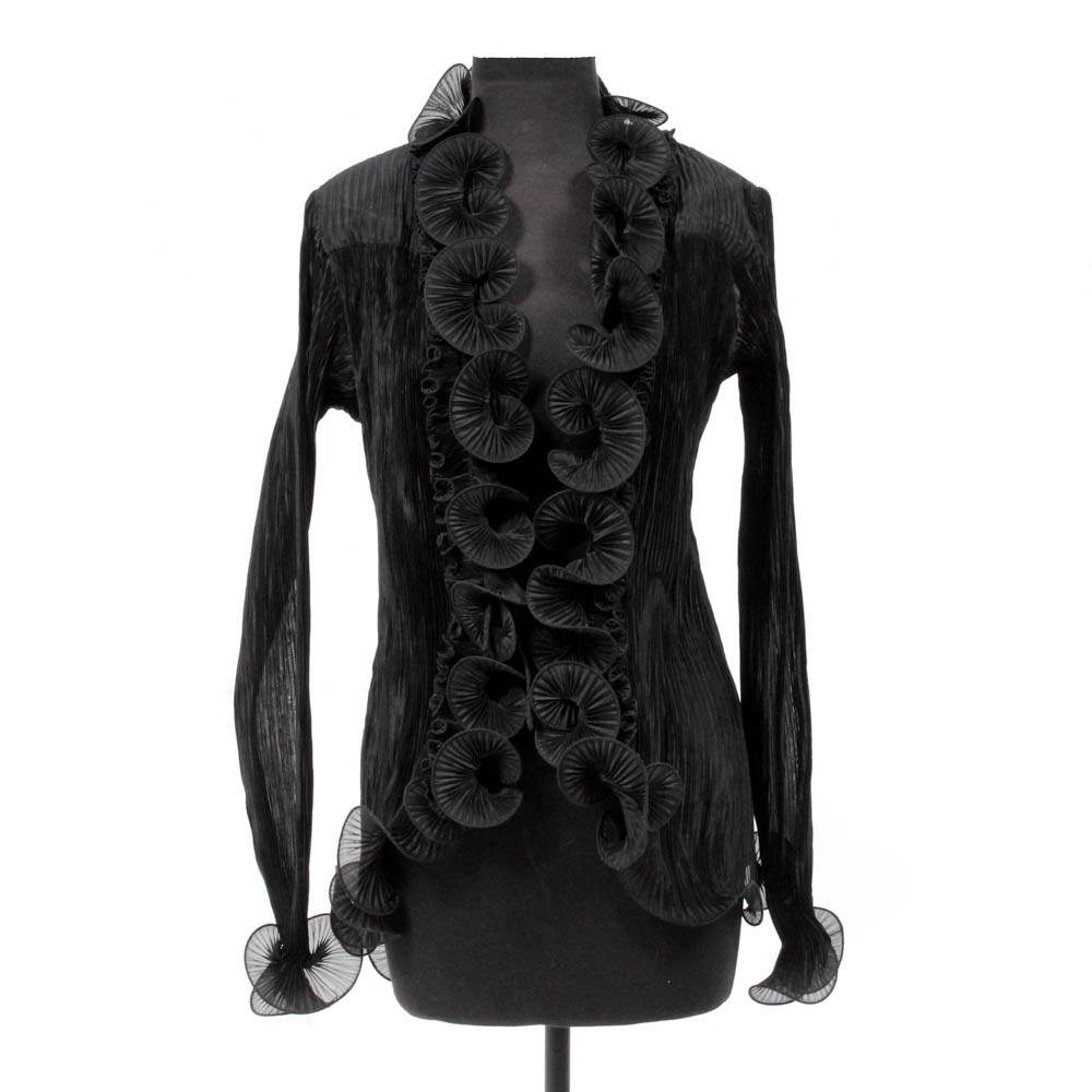 Vintage Joan McGee Black Scalloped Accordion Pleat Jacket