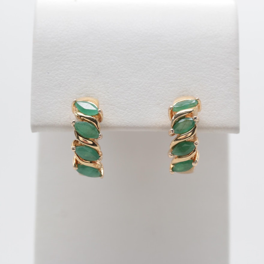 Gold Wash on Sterling Silver Emerald Hoop Earrings