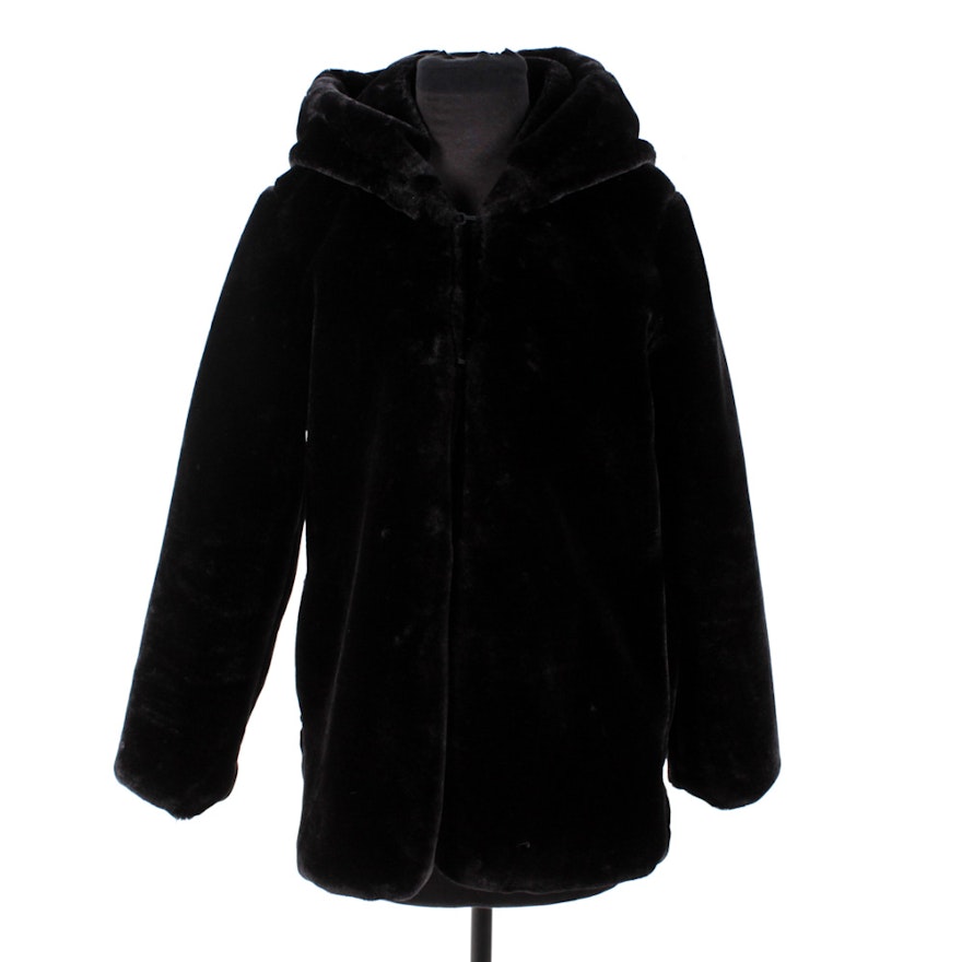 Women's Black Faux Fur Hooded Jacket by Part Queen