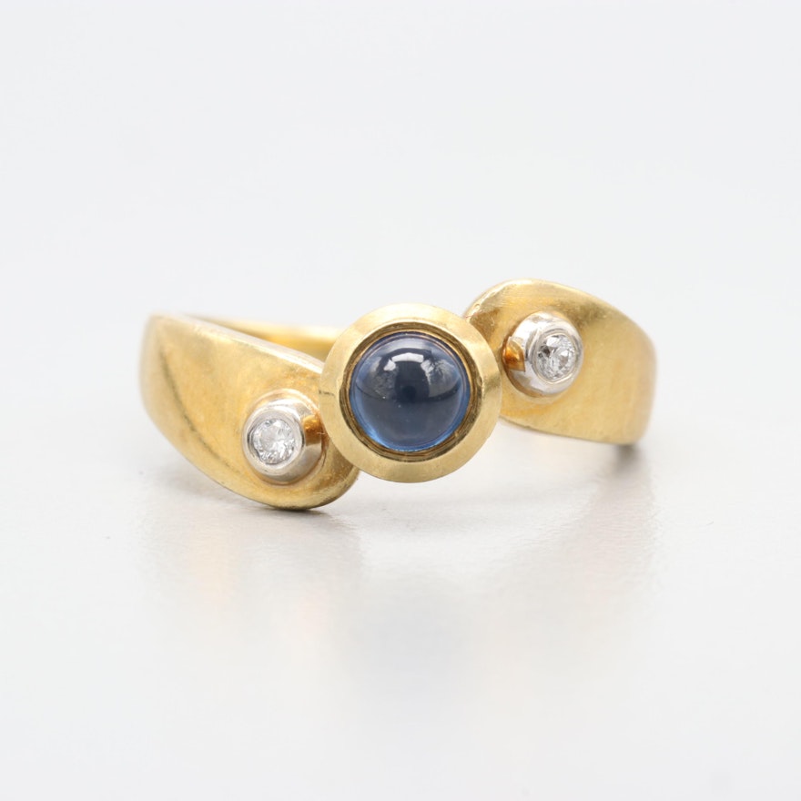 18K Yellow Gold Sapphire and Diamond Ring