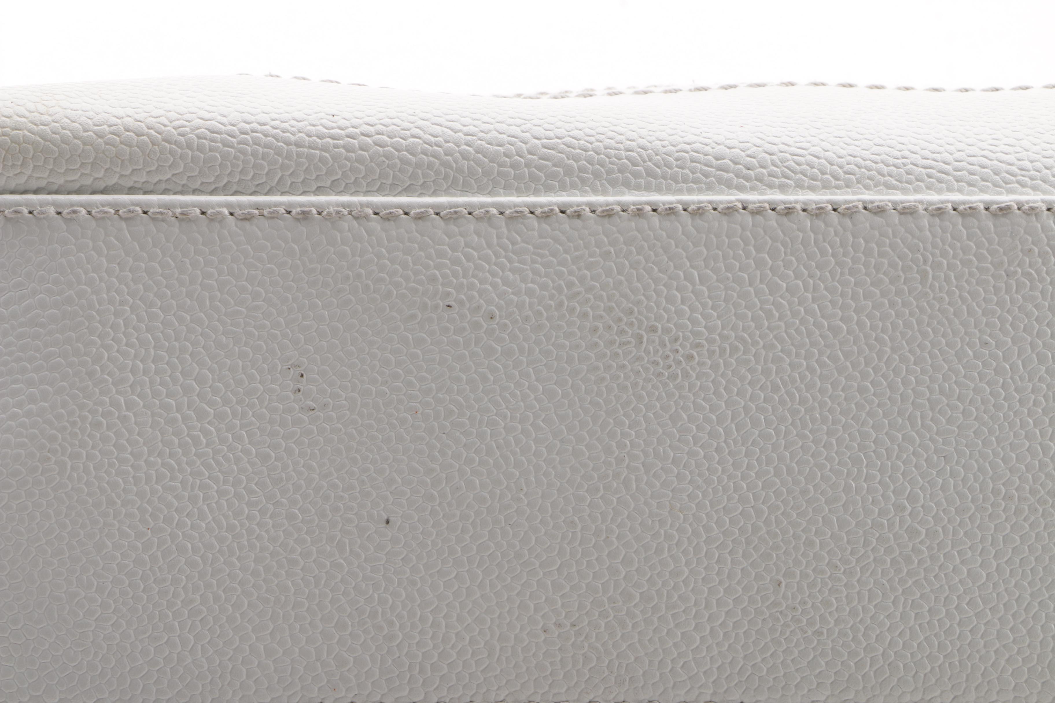 Chanel White Caviar Leather CC Wood Chain Hobo Bag