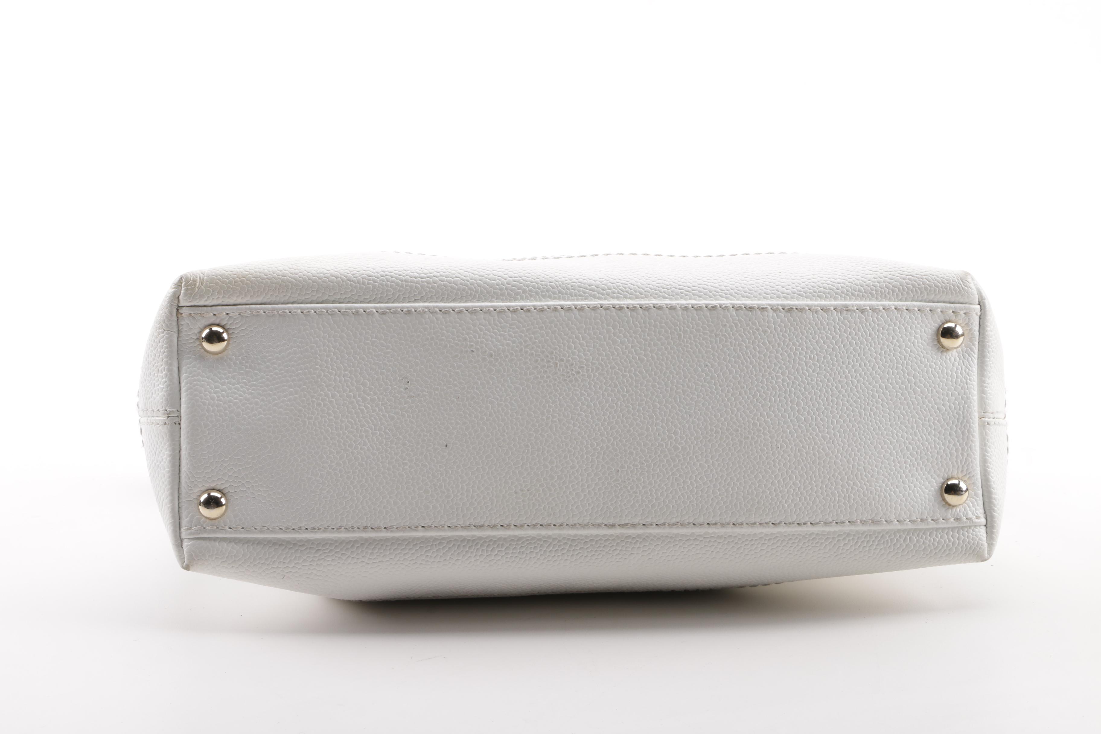 Chanel White Caviar Leather CC Wood Chain Hobo Bag