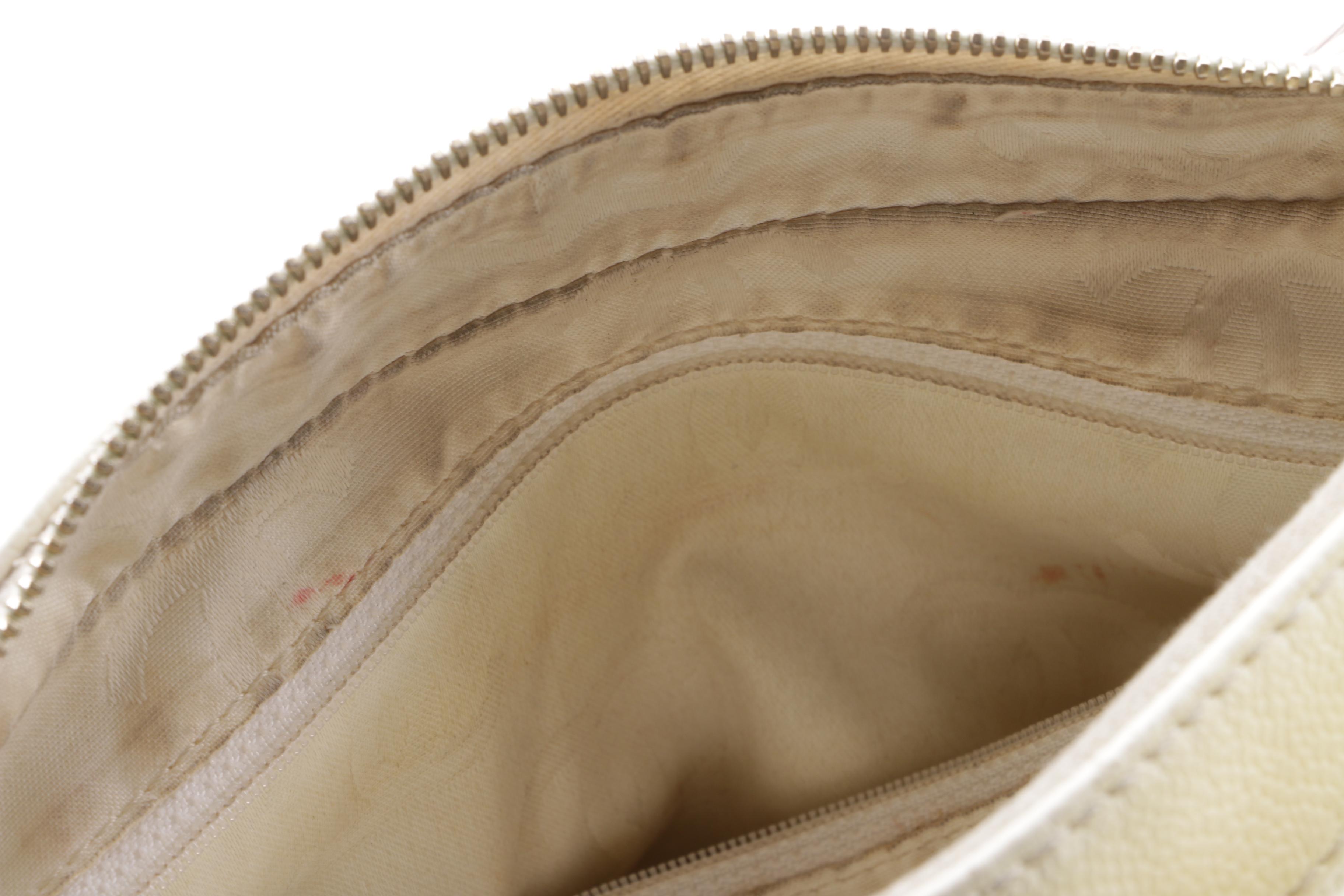 Chanel White Caviar Leather CC Wood Chain Hobo Bag