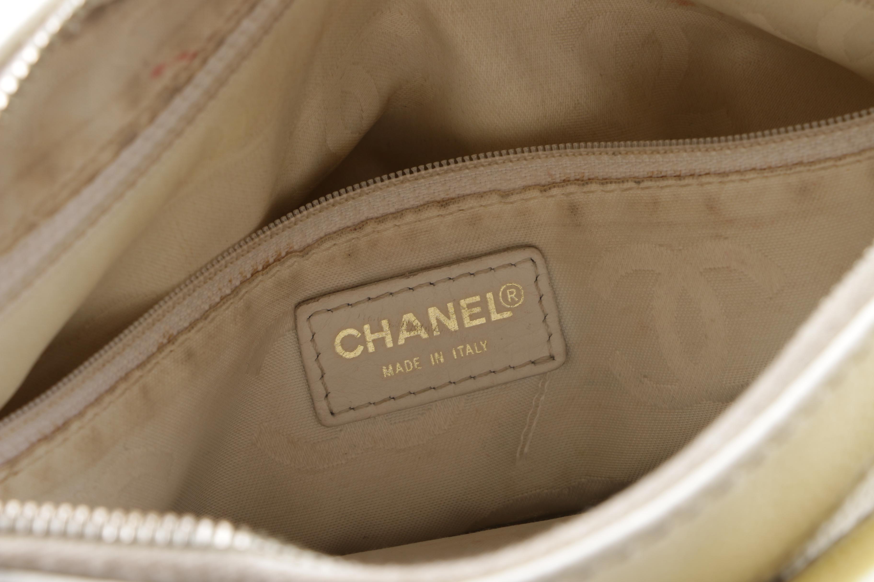 Chanel White Caviar Leather CC Wood Chain Hobo Bag