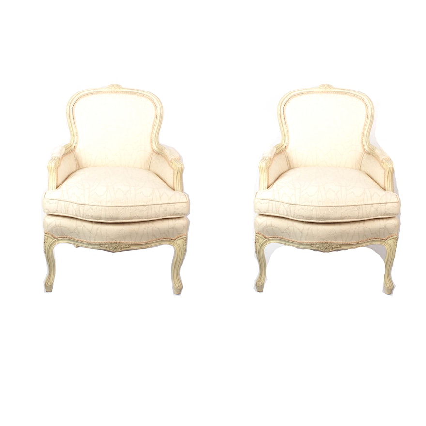 Louis XV Style Bergere Painted Wood Chairs, Mid 20th Century