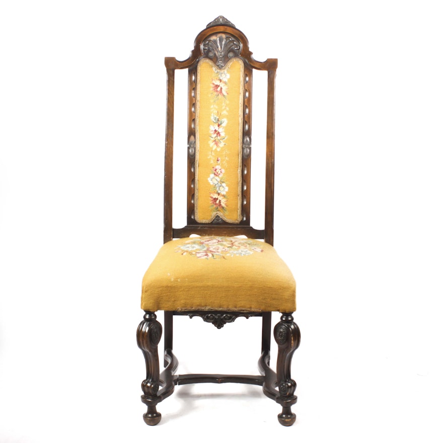 Victorian Walnut Chair With Needlepoint Upholstery, Early 20th Century