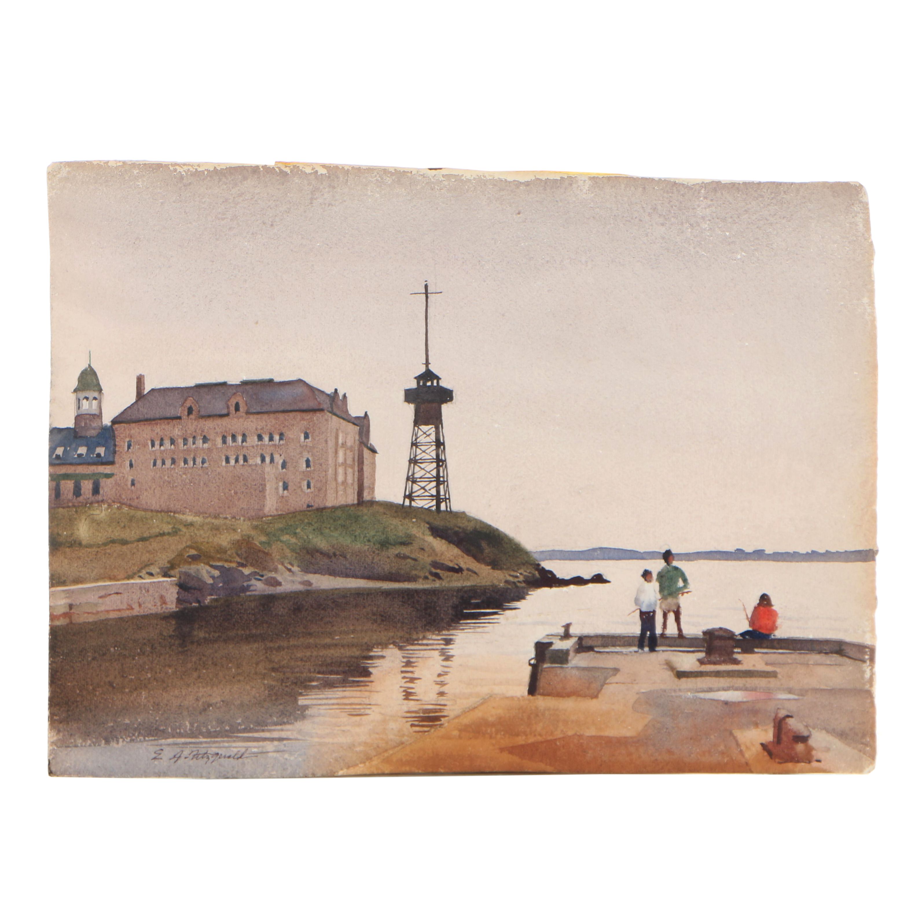 Edmond J. Fitzgerald 1961 Watercolor on Paper "US Naval War College"