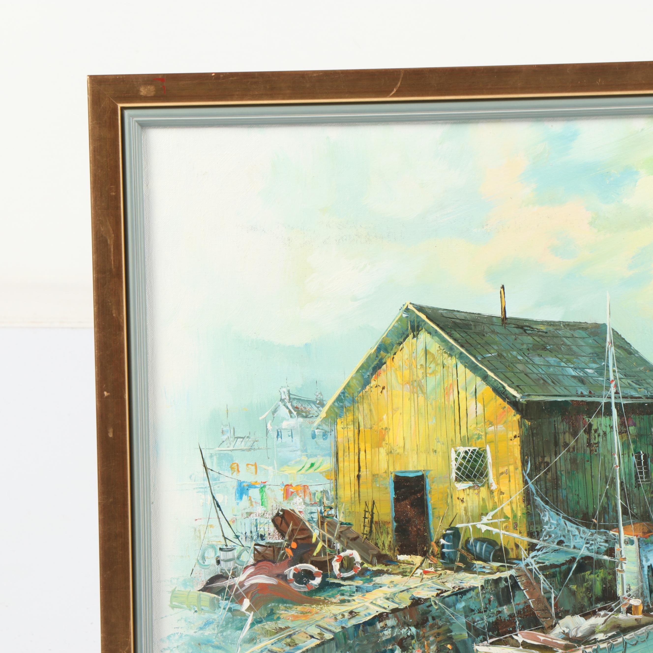 A. Simpson Oil Painting of Harbor Scene